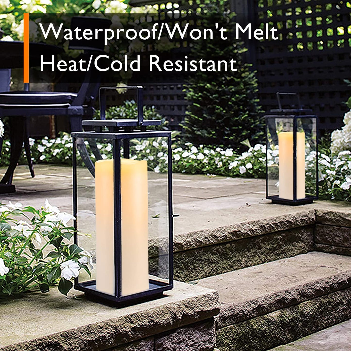 Homemory 10" x 4" Large Waterproof Outdoor Flameless Candles Flickering with Remote Control and Timer, Battery Operated LED Pillar Candles for Larterns, Home Graden Decoration, Set of 2