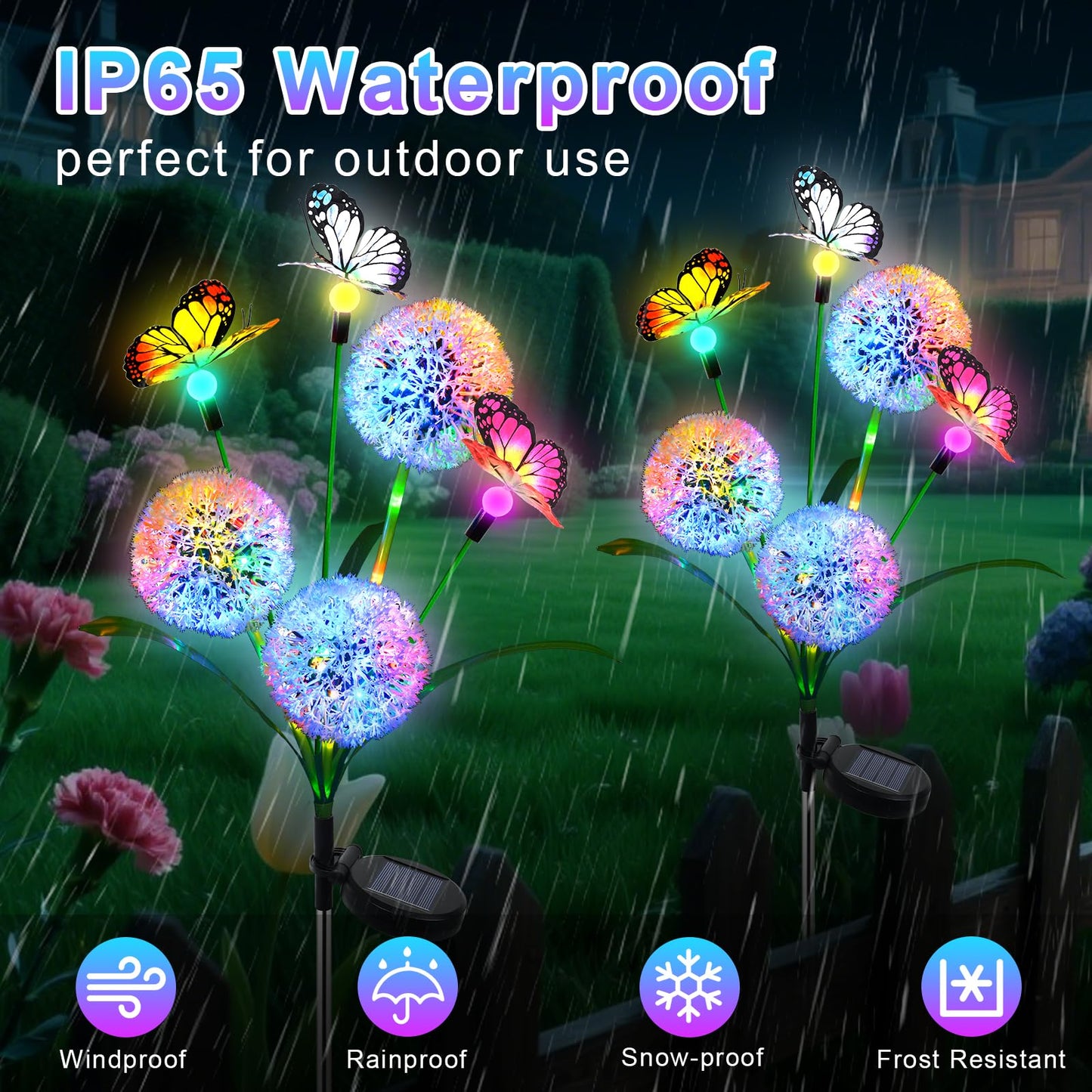 Ninonly Solar Lights Outdoor Garden, 2 Pack Dandelion with Butterfly Lights, Waterproof Solar Powered Garden Pathway Light Outdoor, Bright LED Ornaments for Yard Lawn Patio Decoration