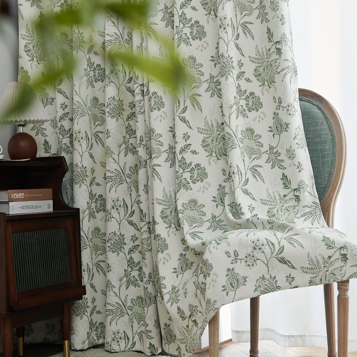 jinchan Blackout Floral Curtains for Bedroom, 84 Inches Long Printed Flower Black Out Curtains, French Country Back Tab Sage Green Window Treatment Farmhouse Drapes Set 2 Panels Green