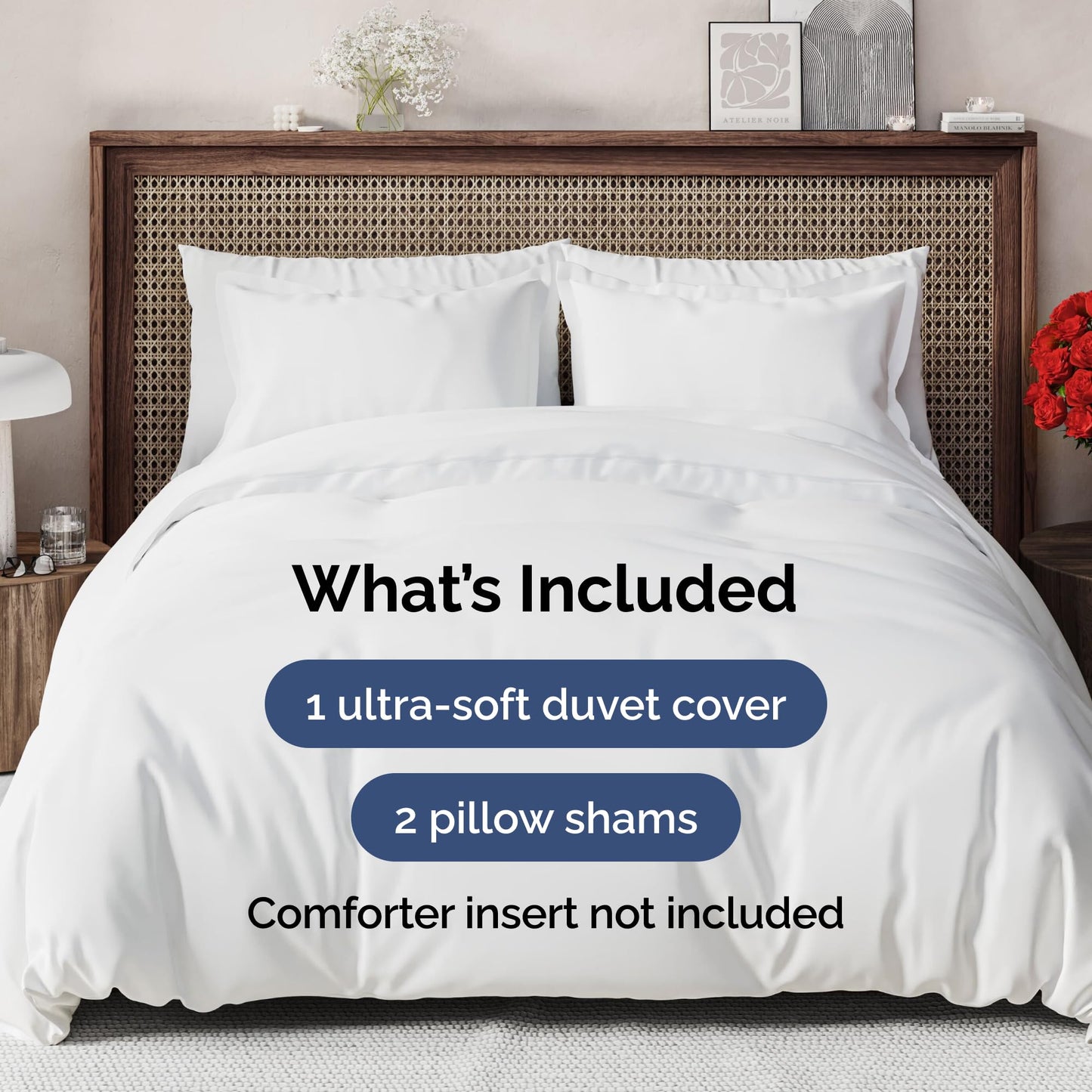 Duvet Cover King Size Set - Extra Soft King Size Duvet Cover 104 x 90 with 2 Pillow Shams - Hotel Luxury, Easy Care and Fade Free with Zipper Closures & Ties - Comfy, Breathable Bedding Set (White)