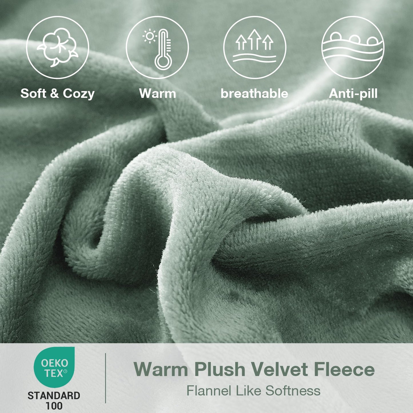 Softan Fleece Sheets Queen Size, Flannel Like Soft, Fuzzy Warm Plush Sheets, Velvet Polar Microfleece Bedding for Winter, Sage Green