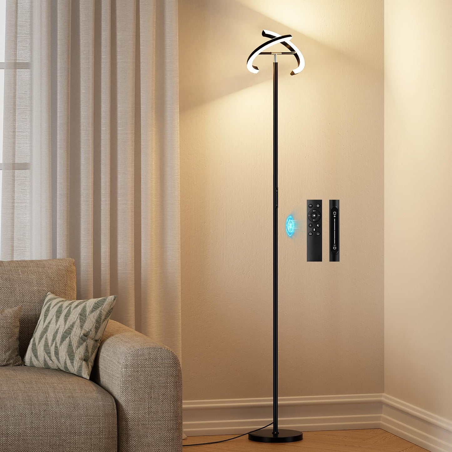 Ambimall Torchiere Floor Lamp, 2400LM LED Floor Lamp with Touch an d Remote Control, 70" Tall Standing Lamp with Stepless Dimmable and 3000K-5000K Color, Separately Rotatable Design(Black)
