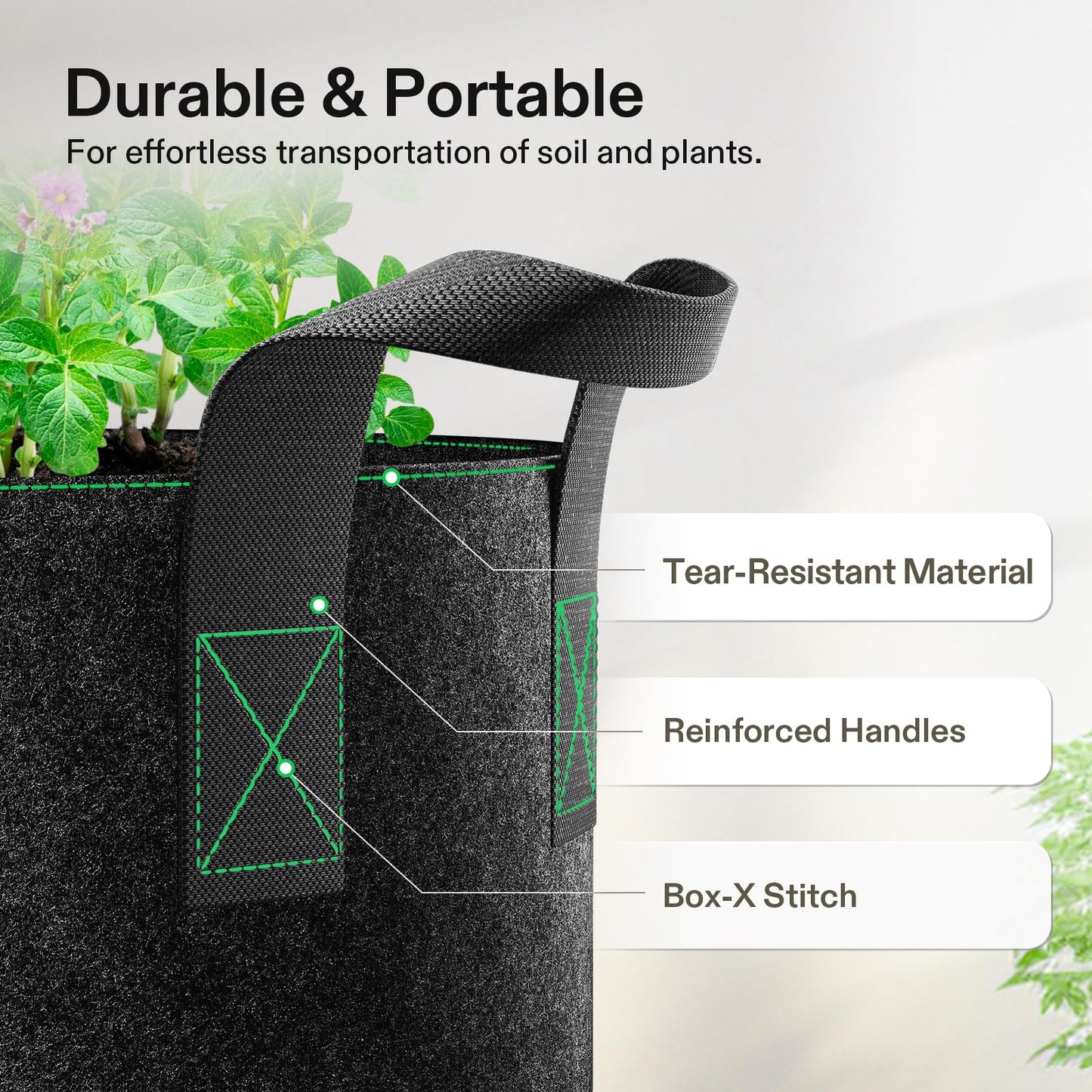 VIVOSUN 5-Pack 20 Gallons Grow Bags Heavy Duty Thickened Nonwoven Fabric Pots with Handles