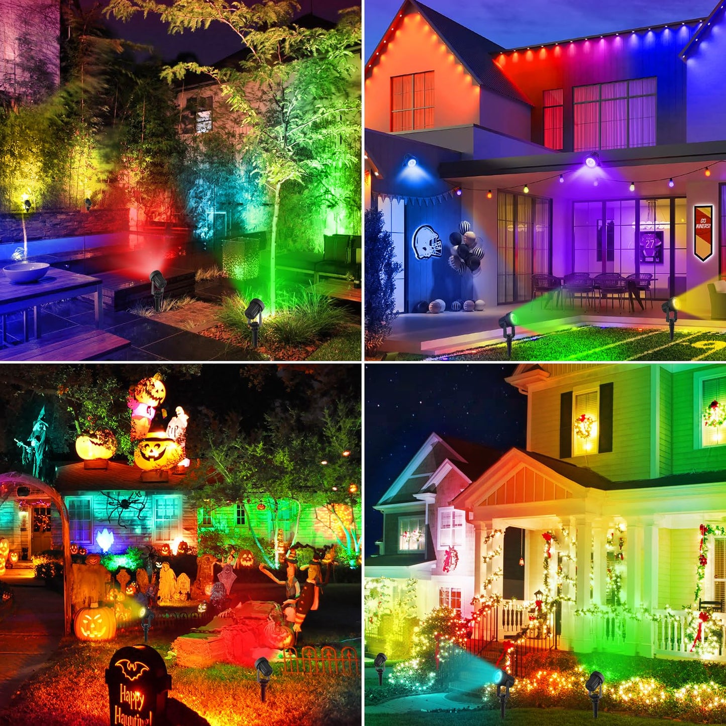 LINQELLY RGB Solar Spot Lights Outdoor 2Pack Color Changing Landscape Lighting IP65 Waterproof Auto Dusk to Dawn Spotlights Outside for Garden Yard Pathway
