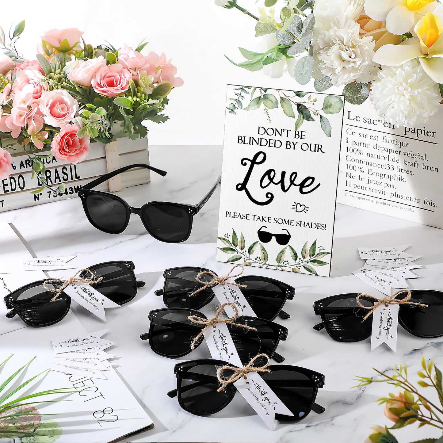 Kanayu Wedding Favors for Guests Wedding Party Sunglasses Gifts Wooden Love Sign Decoration Black Mr Mrs Glasses