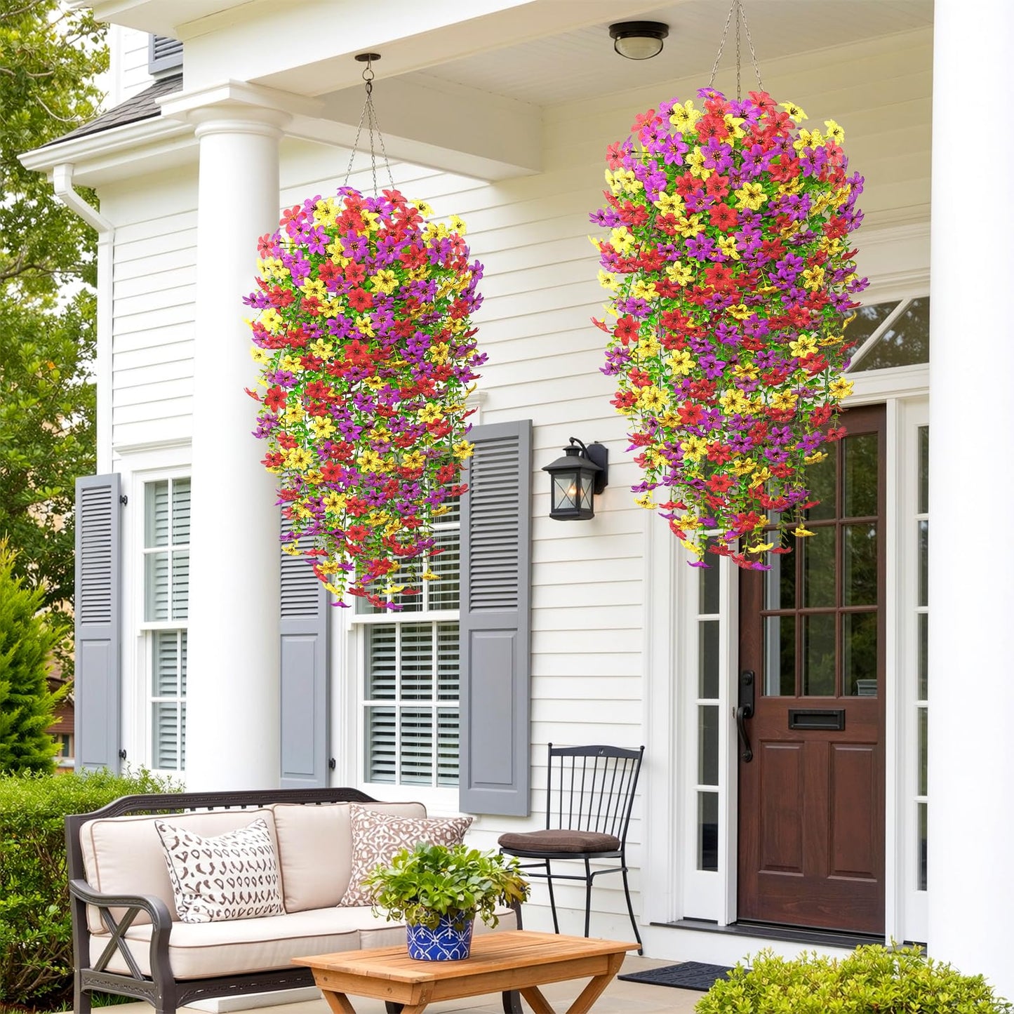 Dremisland 4PCS Artificial Hanging Flowers Faux Silk Daisy Hanging Flower Vines Outdoor Spring Summer Decor UV Resistant Fake Hanging Plants for Porch Patio Garden Planter Yard Decor
