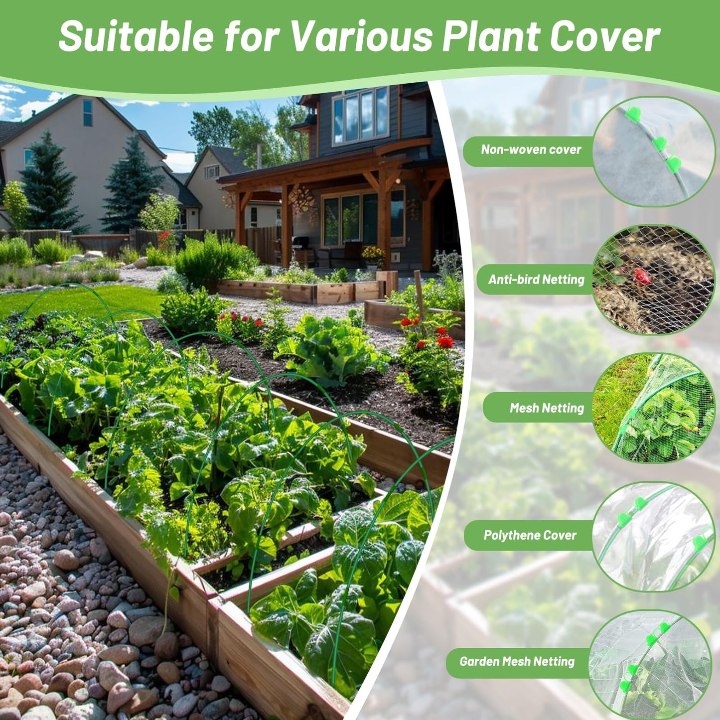 70 PCS Garden Hoops for Raised Beds 14 Sets Garden Tunnel Hoops Greenhouse Hoops Grow Tunnel, Fiberglass Garden Hoops for Netting Shade Cloth Cover DIY Plant Support Garden Stakes