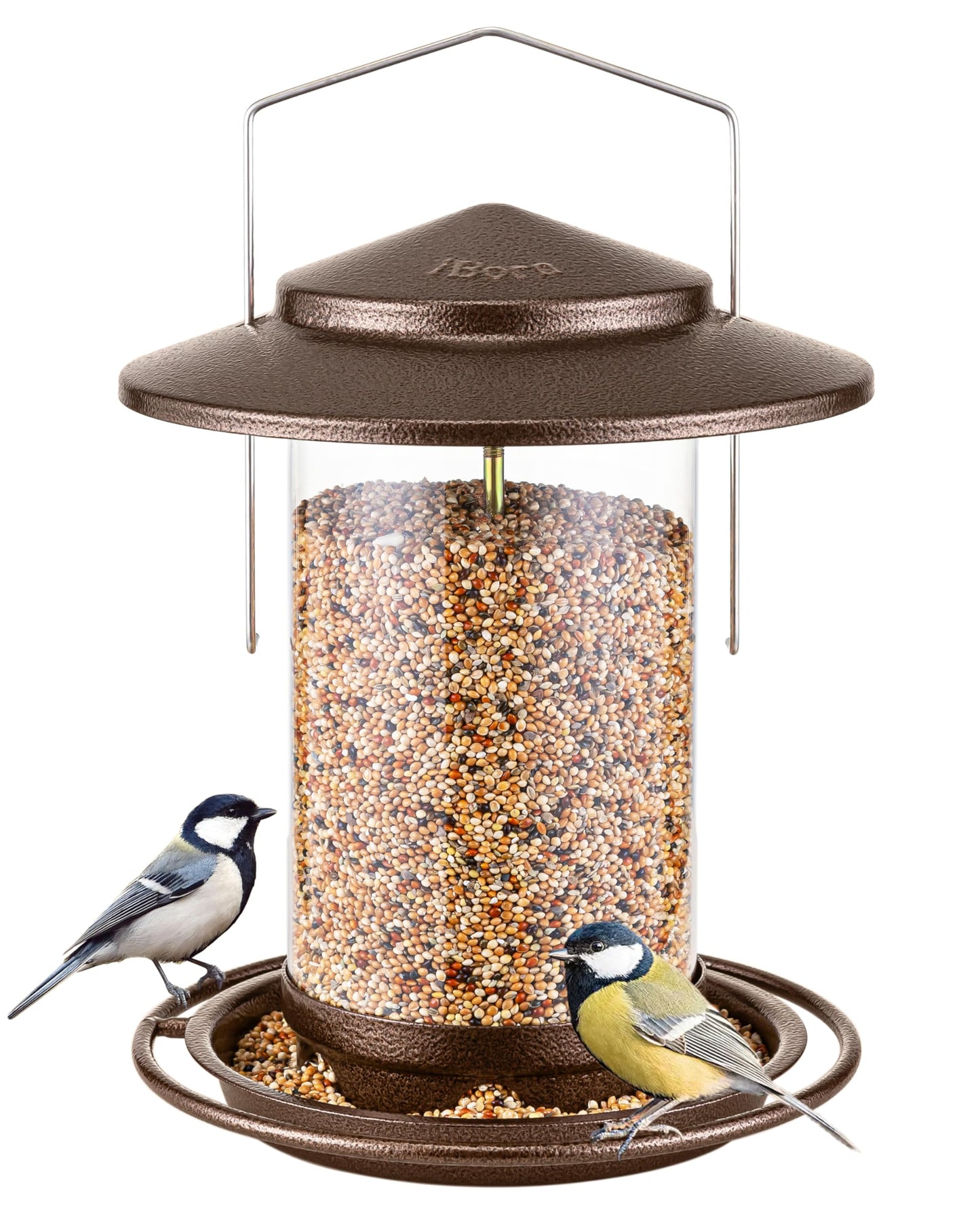 iBorn Bird Feeder for Outside Hanging,Bird Seed for Outside Wild Bird Feeders for Garden Yard Outdoor Decoration,Round Roof Design Coffee