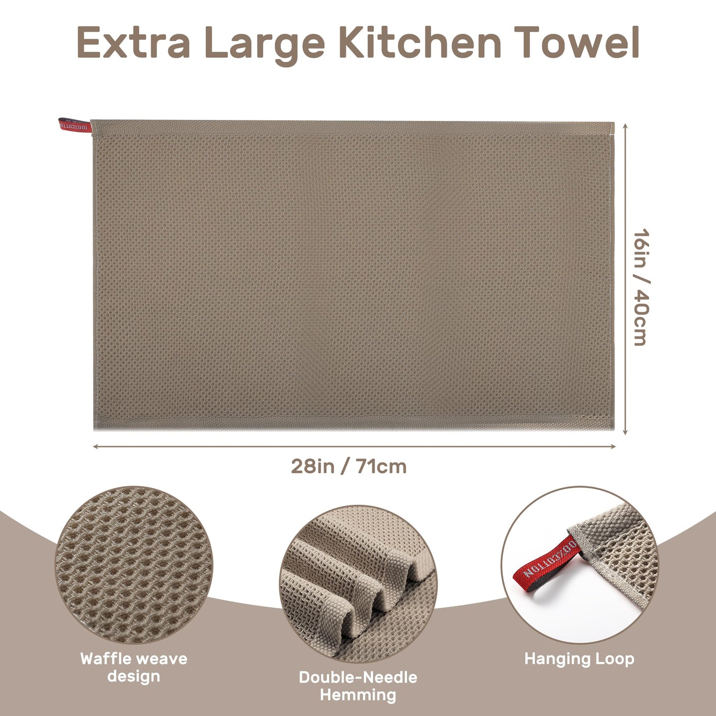 HOMYTOP Large Kitchen Hand Towels,6 Pack Cotton Waffle Weave Dish Towel for Drying, Cleaning Cloth for Kitchen Dishes - Extra Absorbent and Soft - 16 x 28 inch (Cream+Bluegray+Brown-6 Pack)