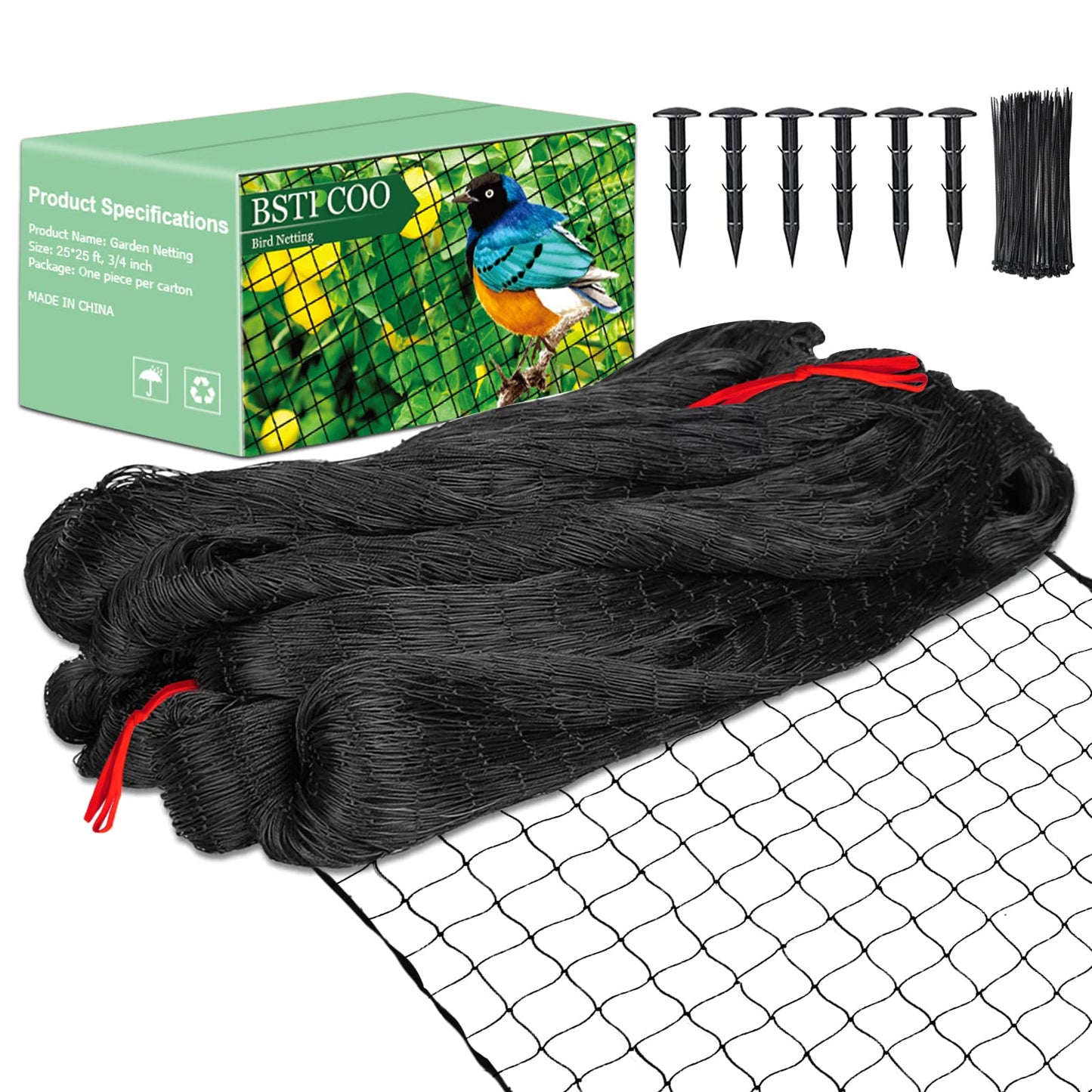 BSTPCOO 25'x25' Bird Netting for Chicken Coop, 3/4" Mesh Poultry Netting Roof Hawk, Aviary Deer Fence Pests Trellis Garden for Fruits Trees Plant