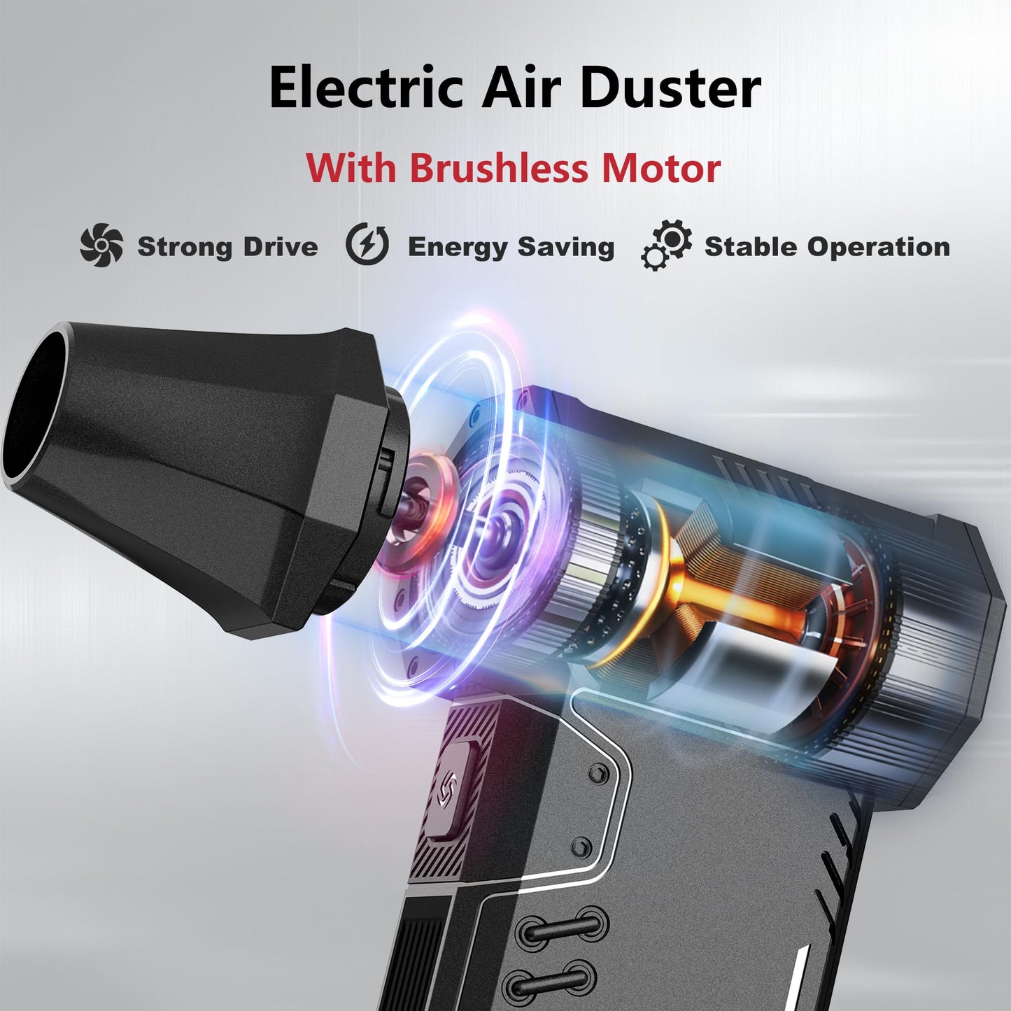 SDFM Compressed Air Duster - 180,000 RPM Compressed air - with Brushless Motor, 3-Gear Adjustable Air Duster - for Keyboard, PC, Car, Air Bed, and Home Cleaning (Black)