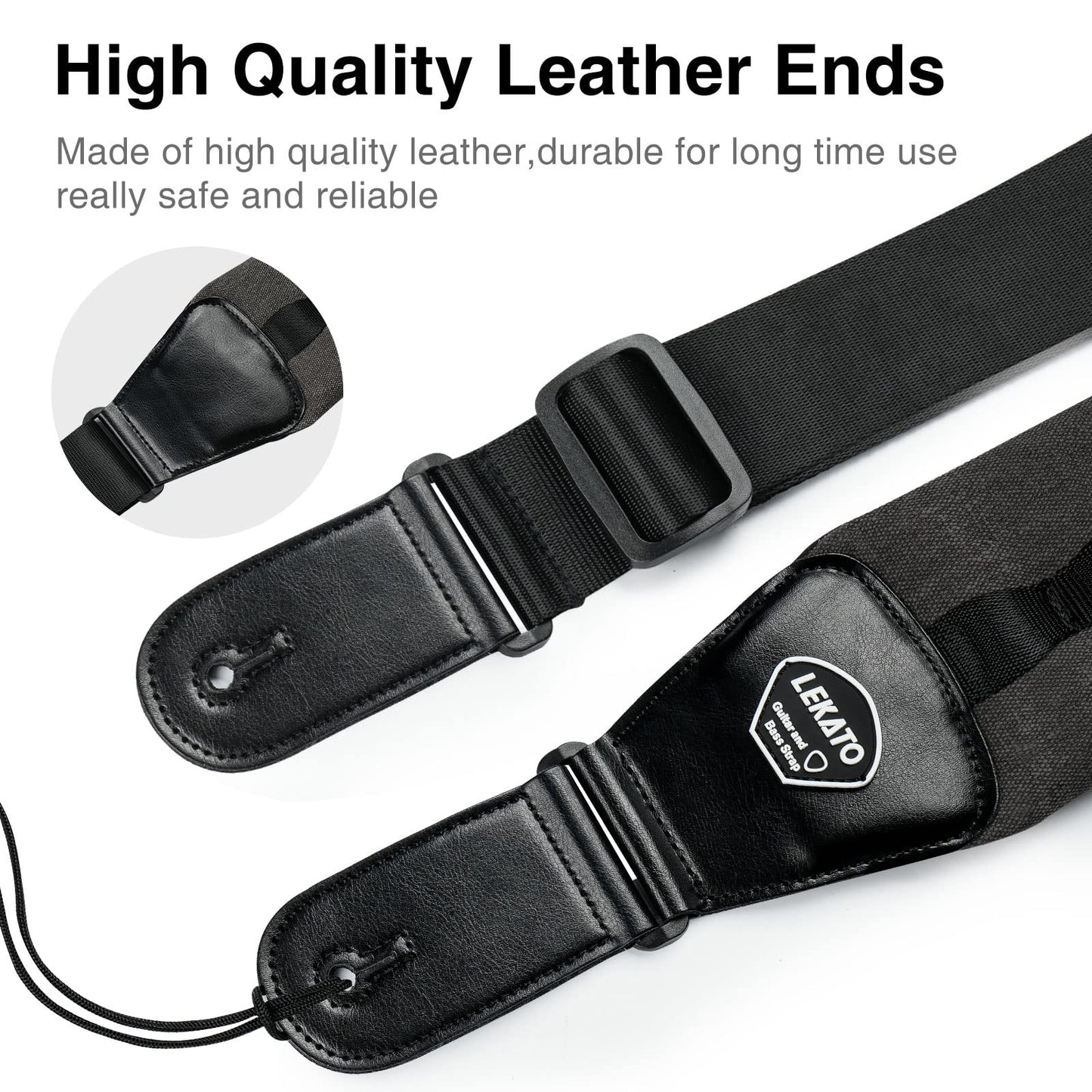 LEKATO Bass Guitar Straps for Heavy Bass & Guitars with 3.5” Wide Guitar Strap Padded Thickened Foam Bass Straps Adjustable Length from 45" to 55" Bass Guitar Strap with 2 Strap Locks & 6 Picks-Black