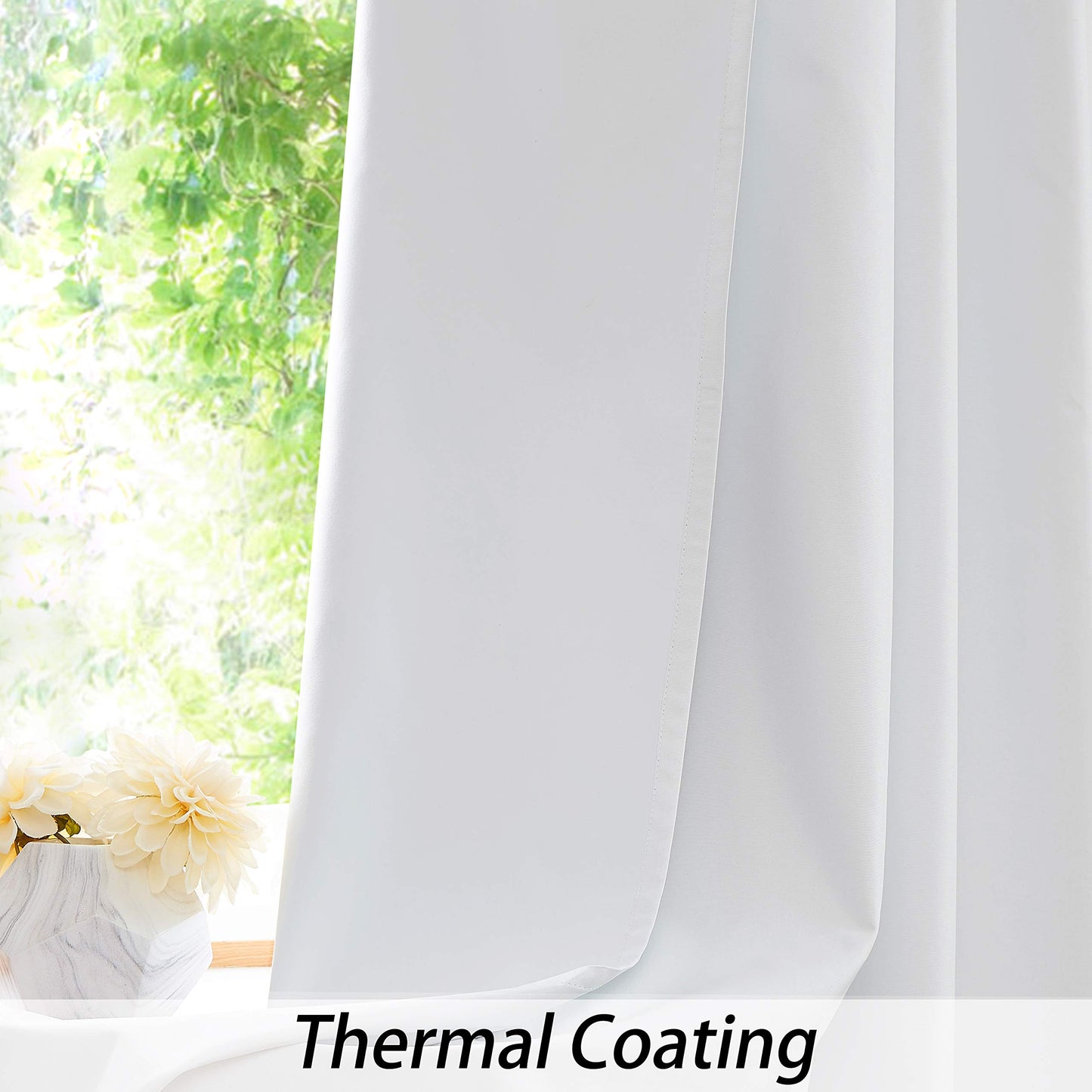 White Full Blackout Window Curtain Liner Panels Rod Pocket Bedroom Hang with 10 Hooks Microfiber Thermal Coating Room Window Treatment Sets 2 Panels (W48 x L81 x2 inches, White)