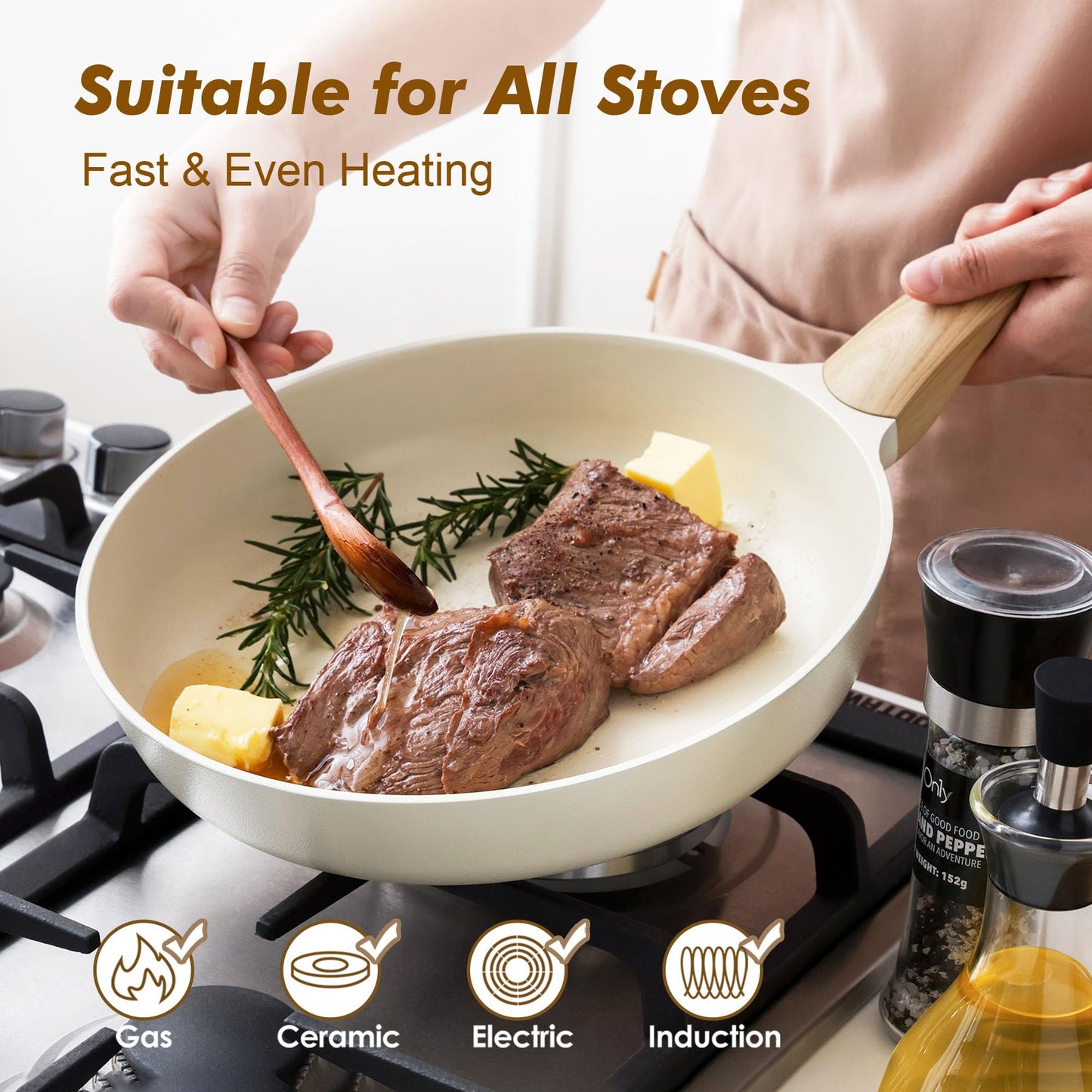 SENSARTE Ceramic Nonstick Frying Pan Skillet 9.5Inch Non Stick Omelette Pans, Non-Toxic Healthy Kitchen Cooking Chef's Pan, Free of Intentionally Added PFOA/PFAS/PTFE, Induction Compatible, White