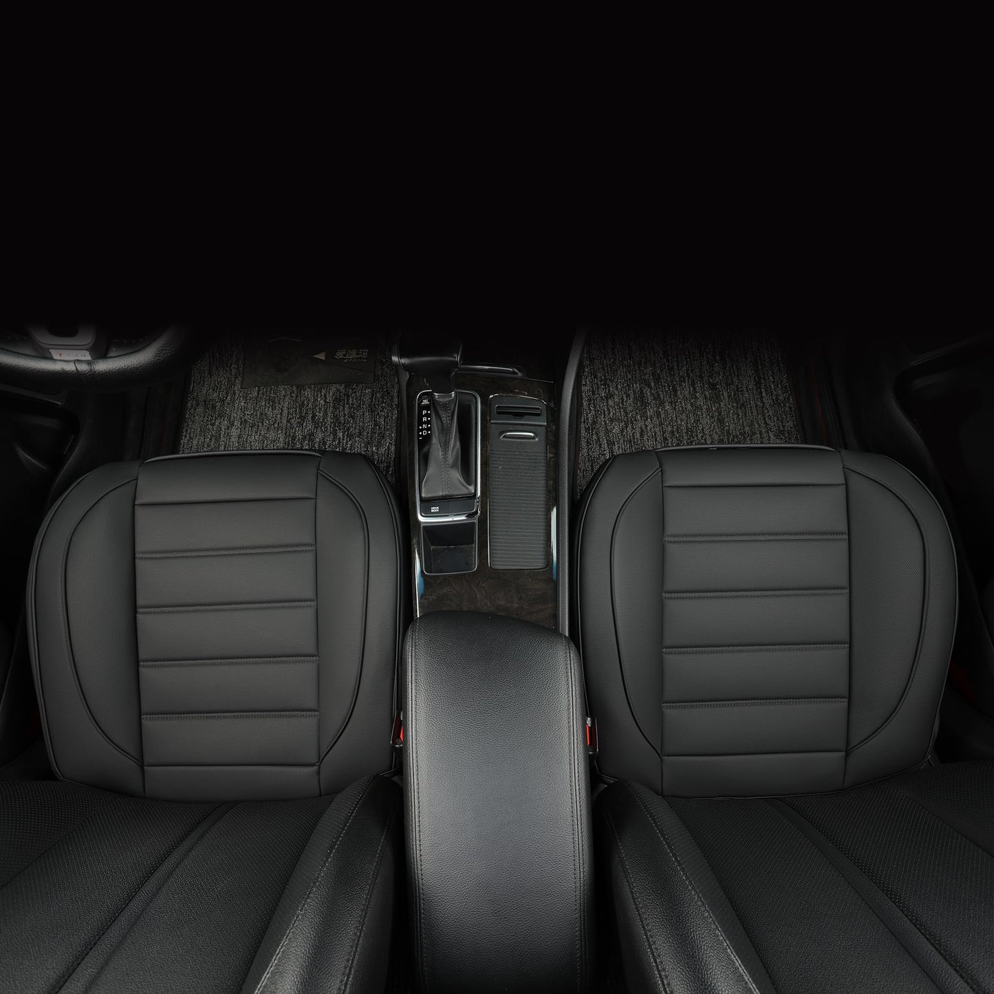 Vankerful Leather Front Car Seat Covers,Bottom Seat Covers for Cars,Driver Car Seat Cushion Cover,Waterproof,Anti-Slip,Full Wrap,for Most Vehicles,Sedan,Truck,SUV (Black, 2PCS Front, Parallel)