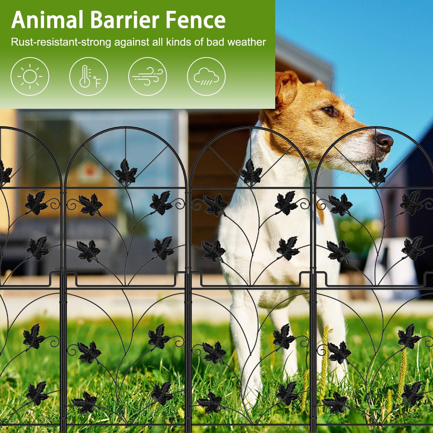 15 Pack Animal Barrier Fence, Total 38in (H) x16ft (L) Metal Rustproof Fence Panels, Decorative Dog Fence No Dig Fencing for Garden, Patio, Yard, Outdoor, Black