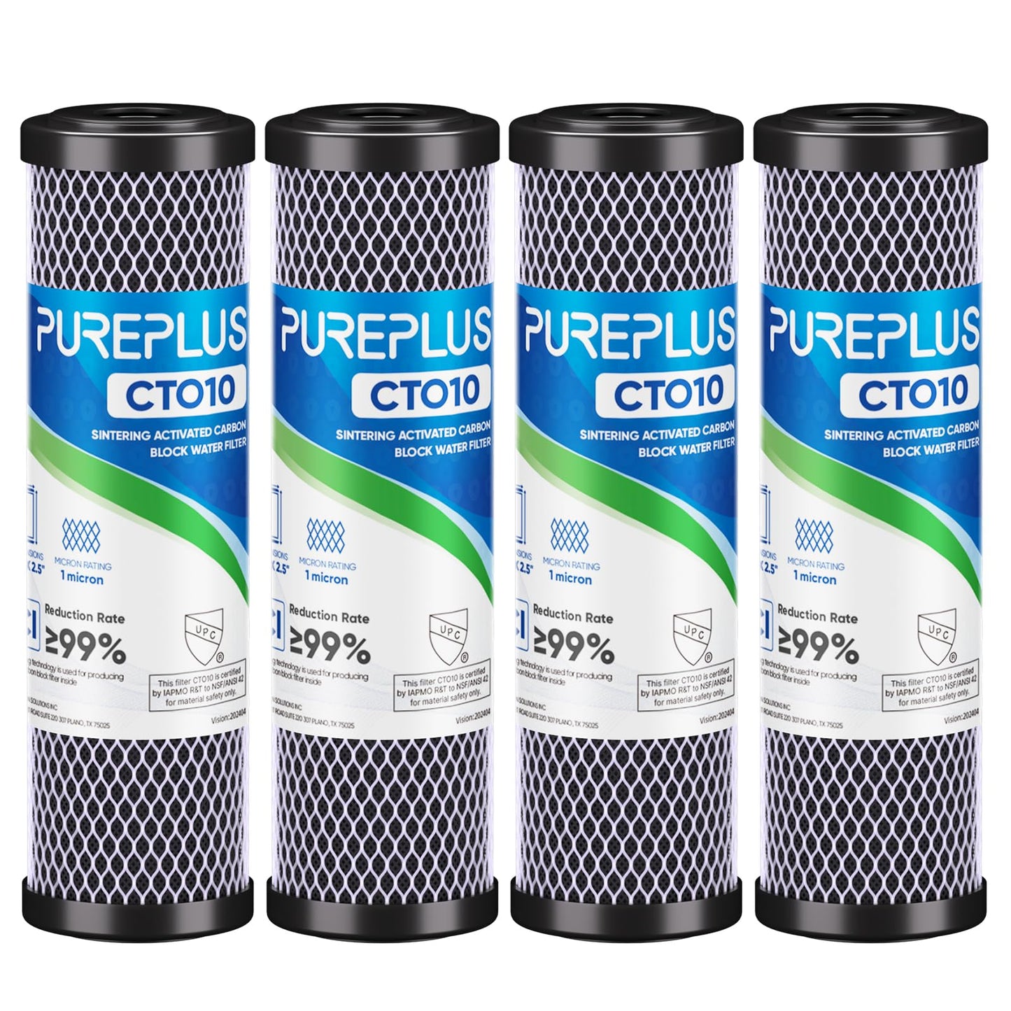 1 Micron 2.5" x 10" Whole House CTO Carbon Water Filter Cartridge Replacement for Under Sink Water Filter System, Dupont WFPFC8002, WFPFC9001, FXWTC, SCWH-5, WHEF-WHWC, WHCF-WHWC, AMZN-SCWH-5, 4Pack