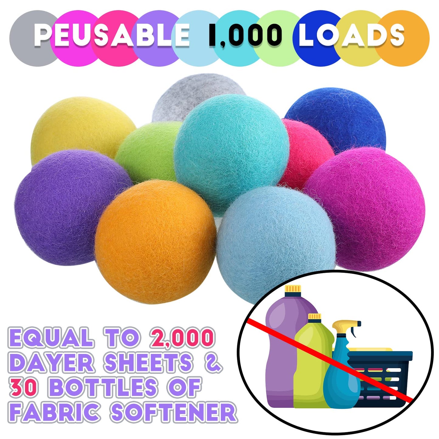 10 Pack Wool Dryer Balls XL 3 Inch Reusable Laundry Natural No Lint Fabric Softener Replaces Dryer Sheets Wool Balls for Reduce Wrinkles Save Drying Time