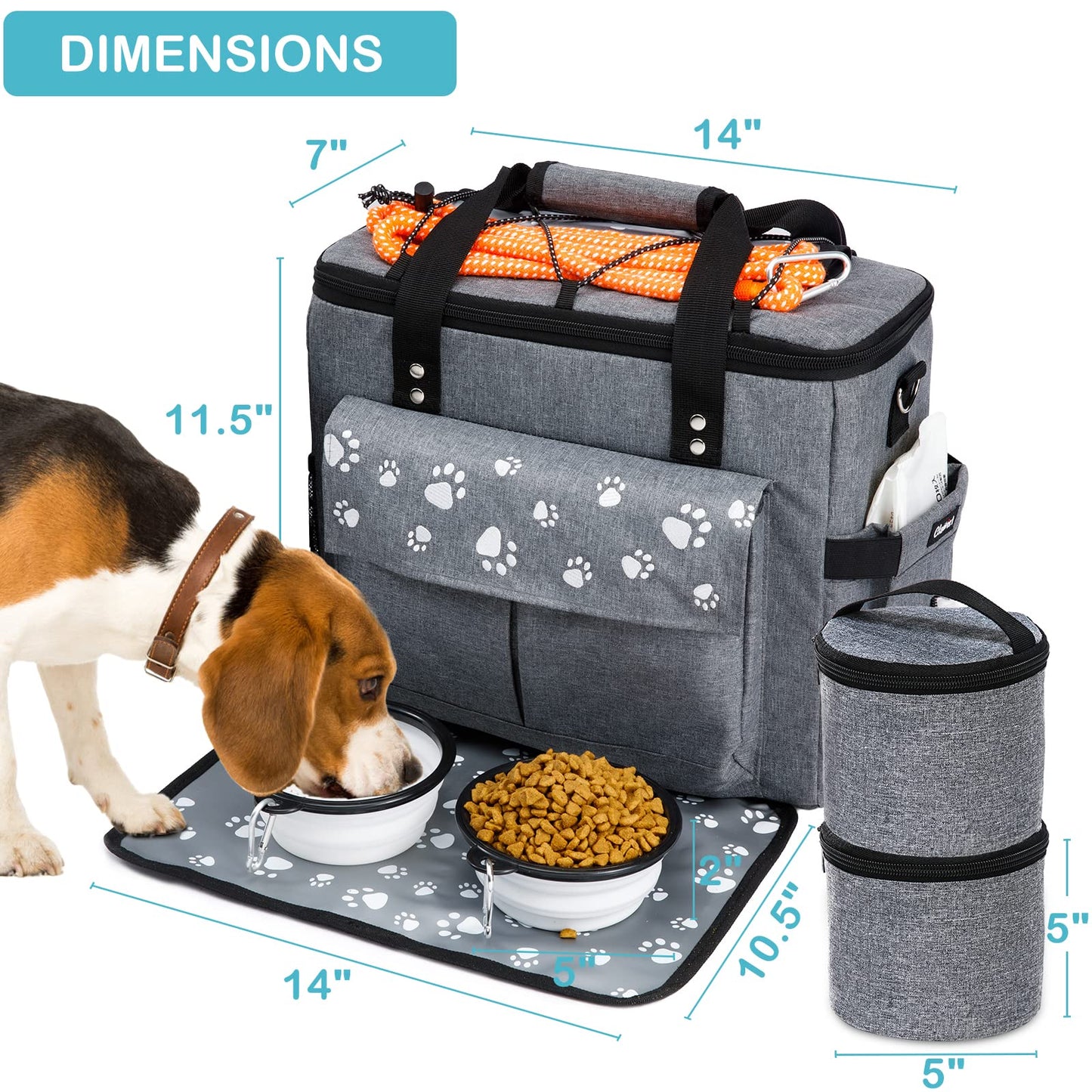 CLAWIST Dog Travel Bag - Airline Approved With Food Containers and Collapsible Bowls - Weekend Pet Supplies Kit for Overnight Trips