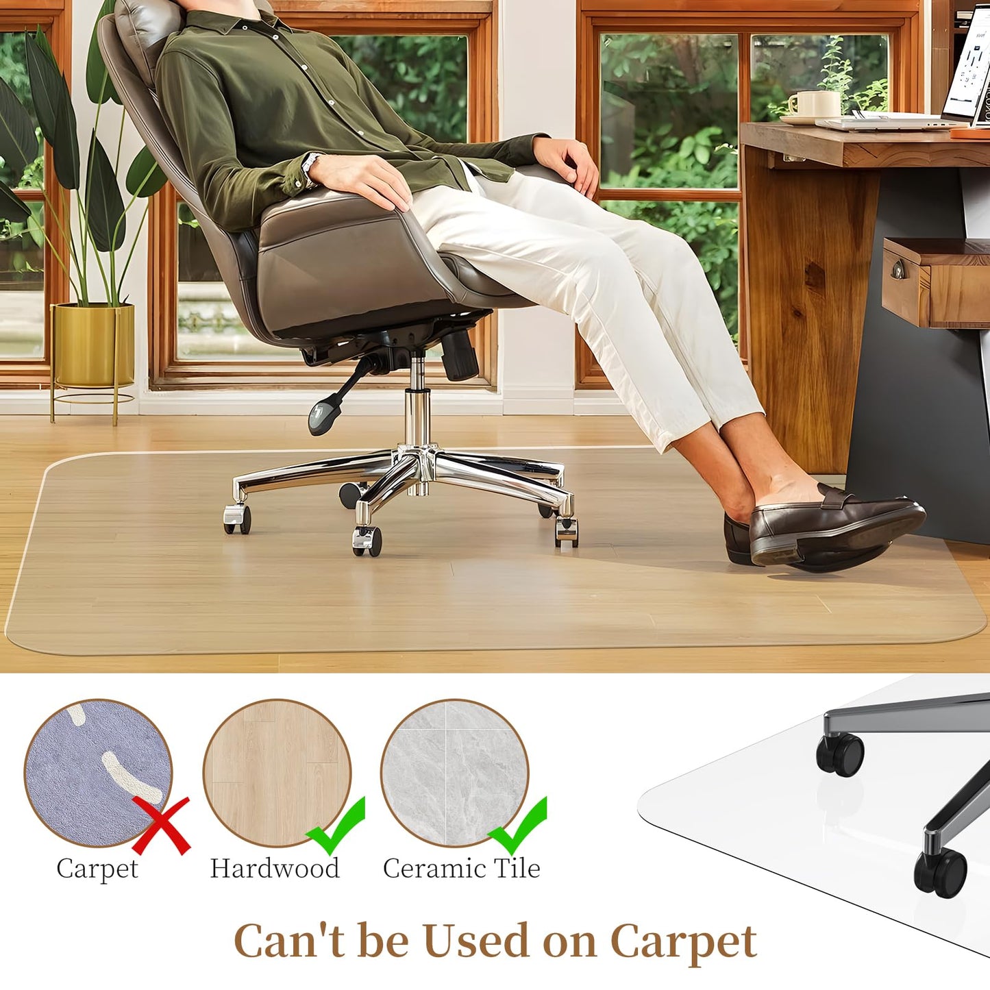 MESHDO Office Chair Mat for Hardwood Floor, 48" X 60" Desk Chair Mat for Hard Floors, PVC Clear Floor Protector Rug Mat for Home and Office, Can't be Used on Carpet