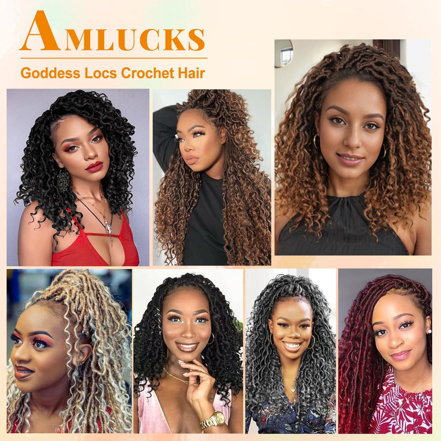 AMLUCKS 8 Packs Goddess Locs Crochet Hair Pre-Looped Boho Faux Locs Messy River Bohemian Crochet Hair for Black Women with Curly Ends (T30#, 14inch)