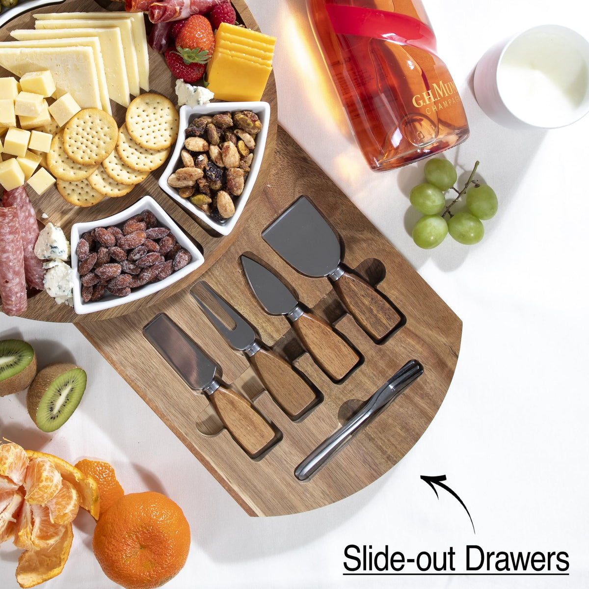 Acacia Cheese Board & Charcuterie Set with Ceramic Bowls – Premium Serving Board for Parties, Weddings, Christmas & Housewarming Gifts (Plain – No Engraving)