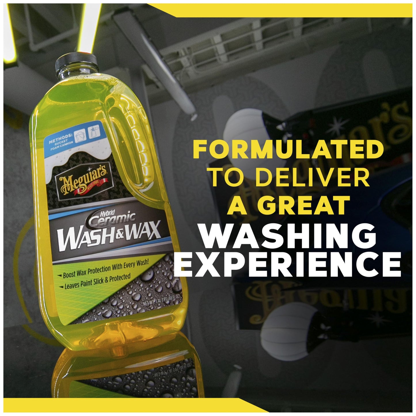 Meguiar's Hybrid Ceramic Wash & Wax - Sophisticated Car Wash Gently Cleans and Adds Shine and Slickness While Boosting Paint with Hybrid Ceramic Wax and Extreme Water Beading - 48oz
