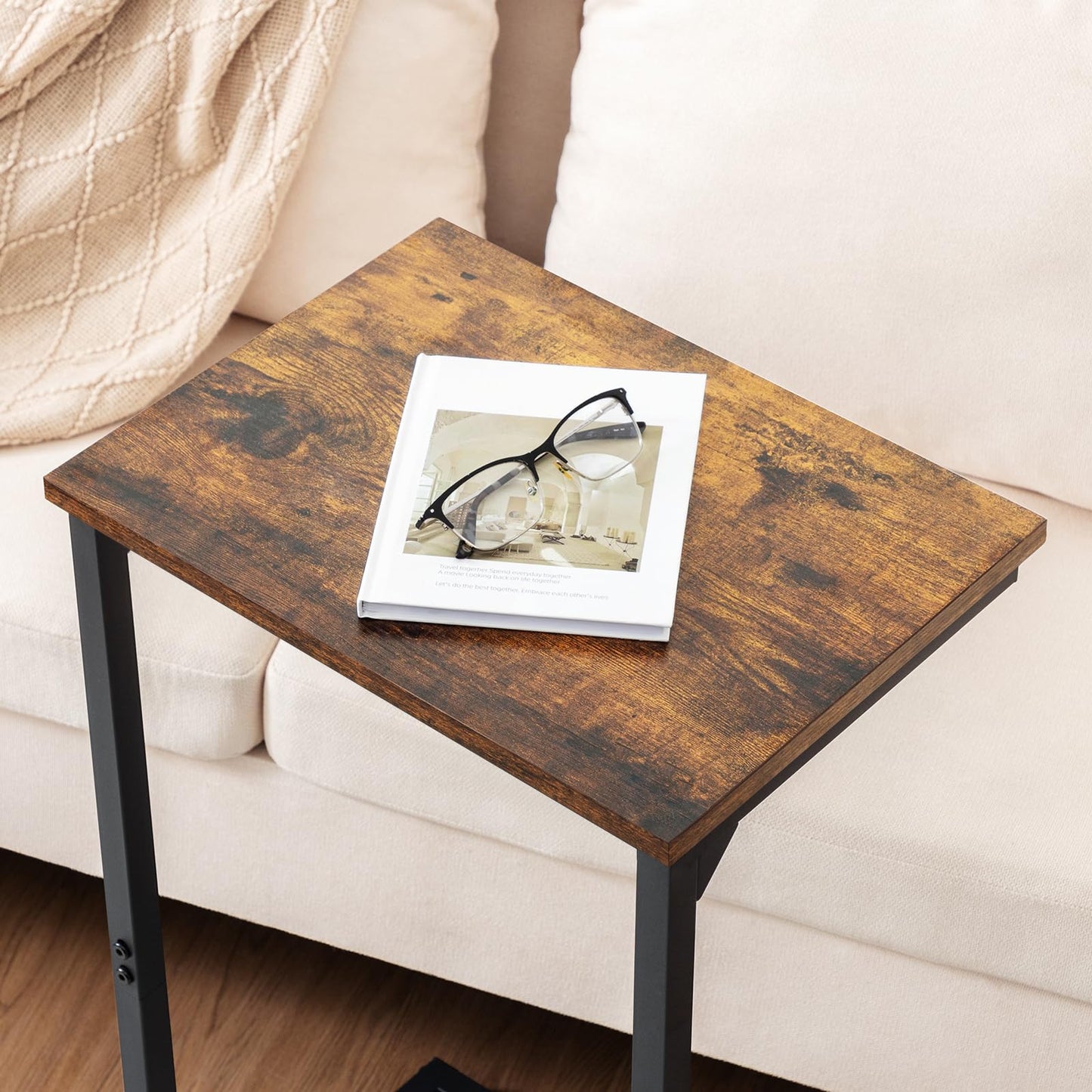AMHANCIBLE C-Shaped End Table Set of 2, 26.37" H, Couch Tables that Slide Under Sofa, Sturdy Side Table for Living Room, Bedroom, Small Space, Rustic Brown, HET02BBR