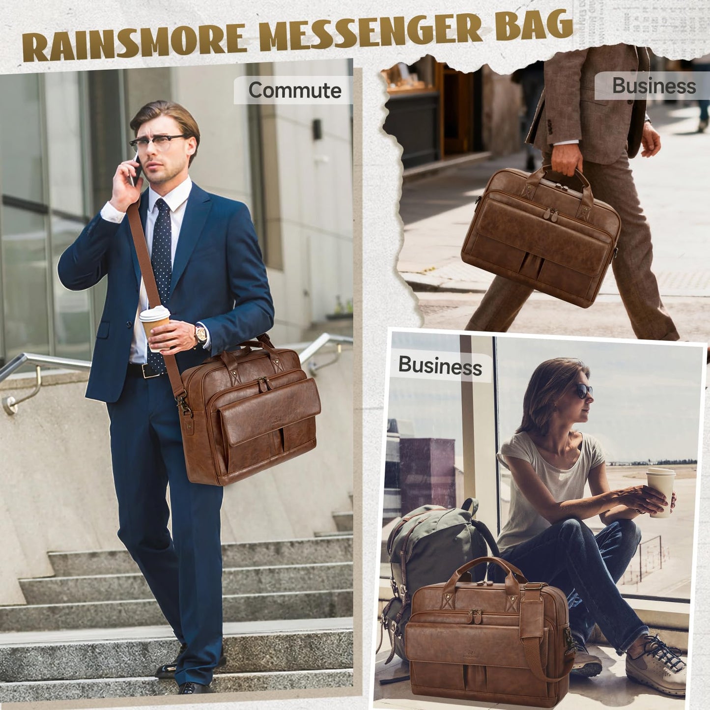 Laptop Bag for Men 15.6 Inch PU Leather Briefcase Mens Messenger Bag Waterproof Computer Satchel Bag for Work Office Business Travel College