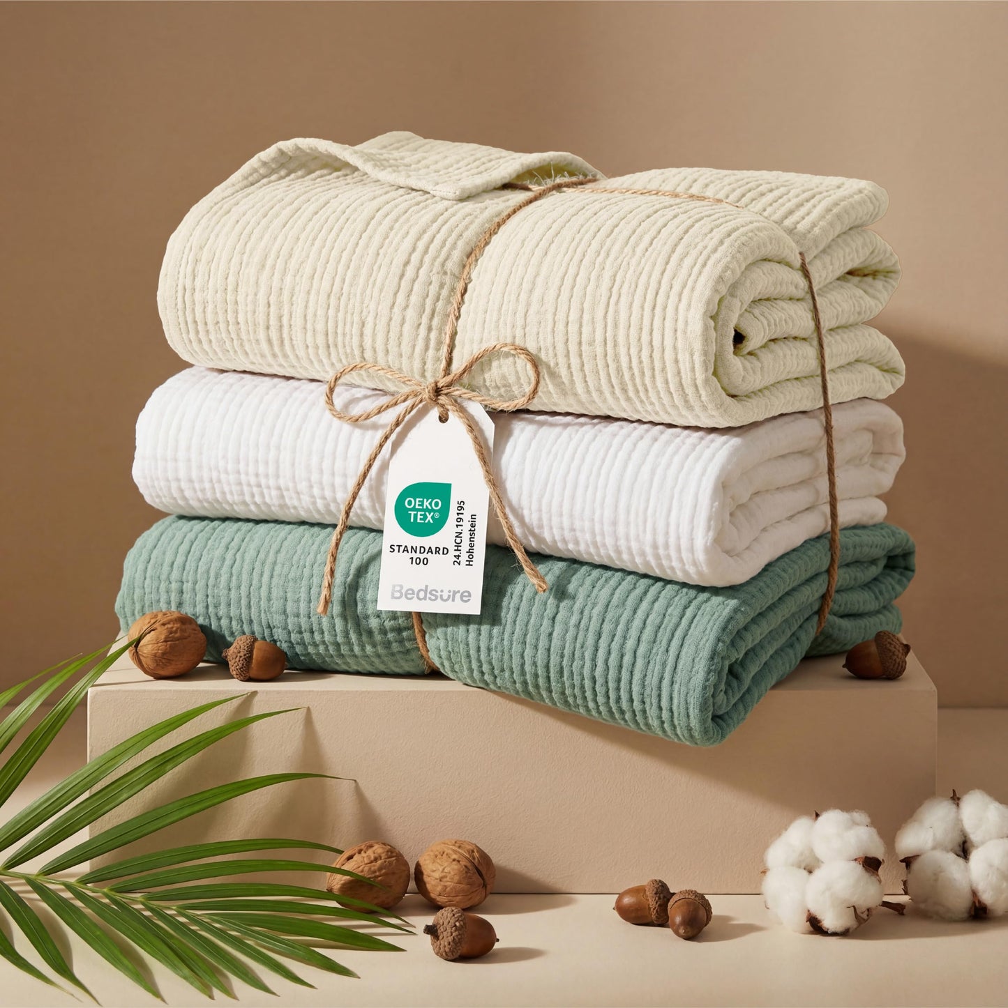 Bedsure 100% Cotton Muslin Throw Blanket - King Size for Bed, 4-Layer Breathable and Lightweight Thin Soft Summer Gauze Muslin Blanket for Adults, Grey, 108x90 Inches