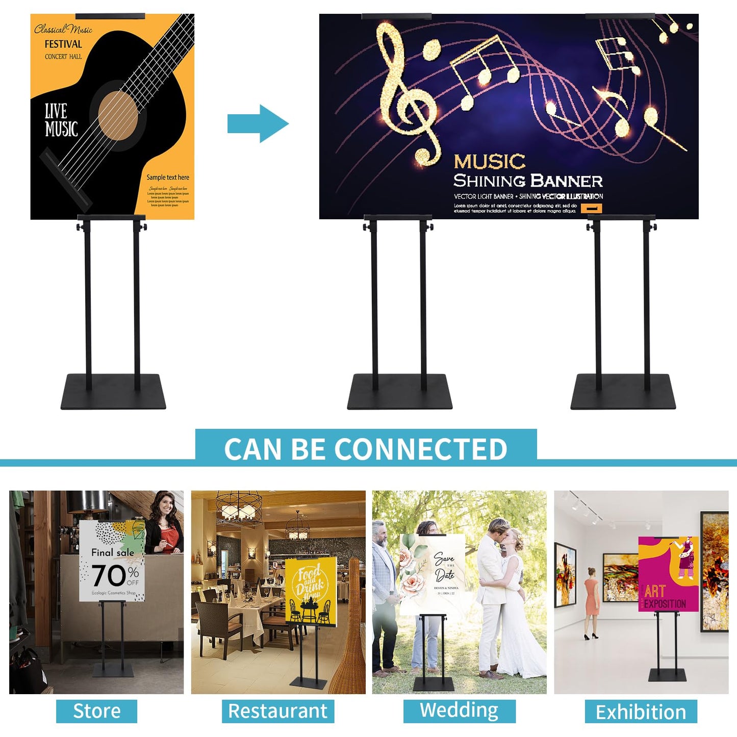 JR-MOV Poster Stand Heavy Duty - 1 Pack Adjustable Poster Board Stand Double-Sided Pedestal Sign Stand Floor Standing Sign Holder Height Up to 80 Inch for Display Banner Foam Poster Holder Stands