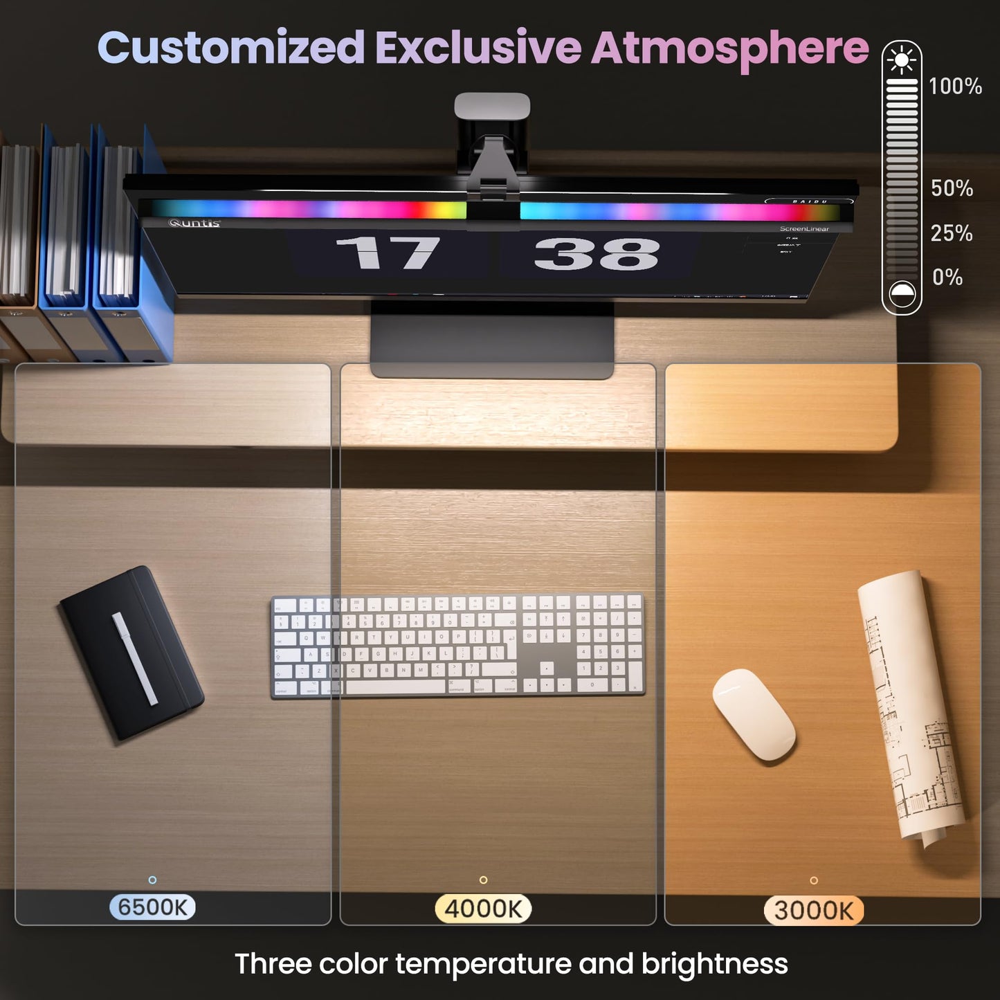 Quntis RGB PRO Monitor Light Bar 20'', USB-Powered Longer RGB Backlight, Screen Gaming Light Bar with Touch Control, Dimmable No Screen Glare Computer Desk Lamp, e-Reading Lamp for Task Home Office