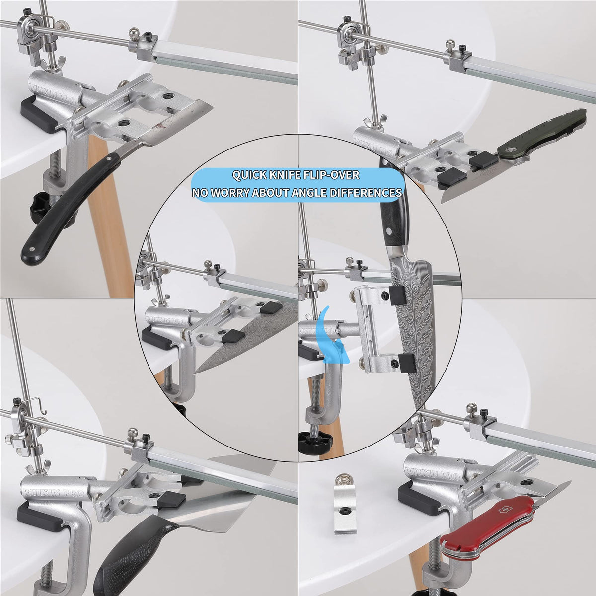 CWOVRS Knife Sharpening System, RX-009 Professional Knife Sharpener, 360° Flip Rotation, Metal Fixed-Angle & Adjustable Knife-Clip, Knife Sharpening Kit for Chef's Knives etc, 10 Stones Kit