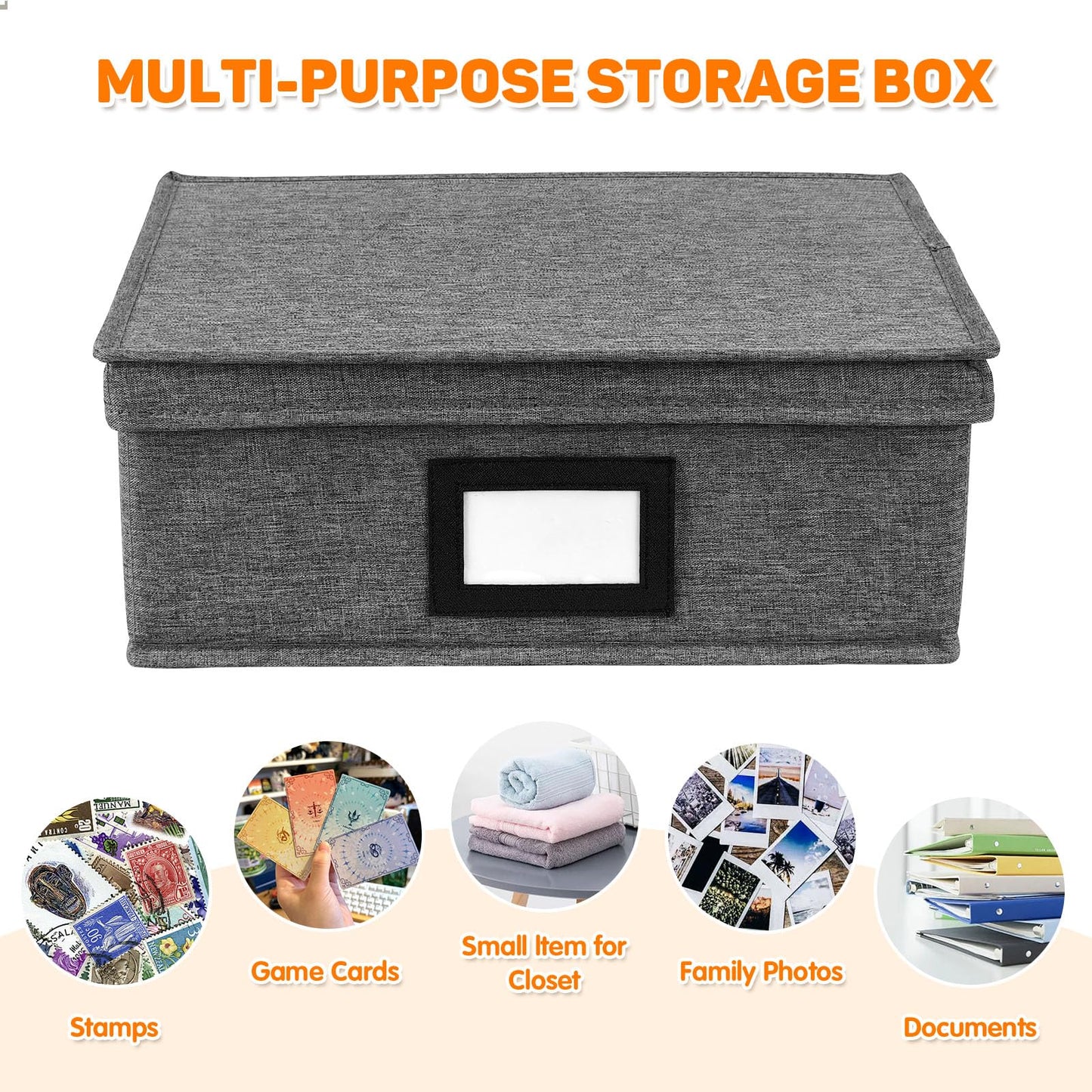 Photo Storage Box with Lid, Photo Organizer Box Fits Holds Up to 1700 and 4x6 Pictures, with 8 Adjustable Dividers, 60 Labels, Photo Album Box for Envelopes, Scrapbooking, Recipes,Cards, Stamps