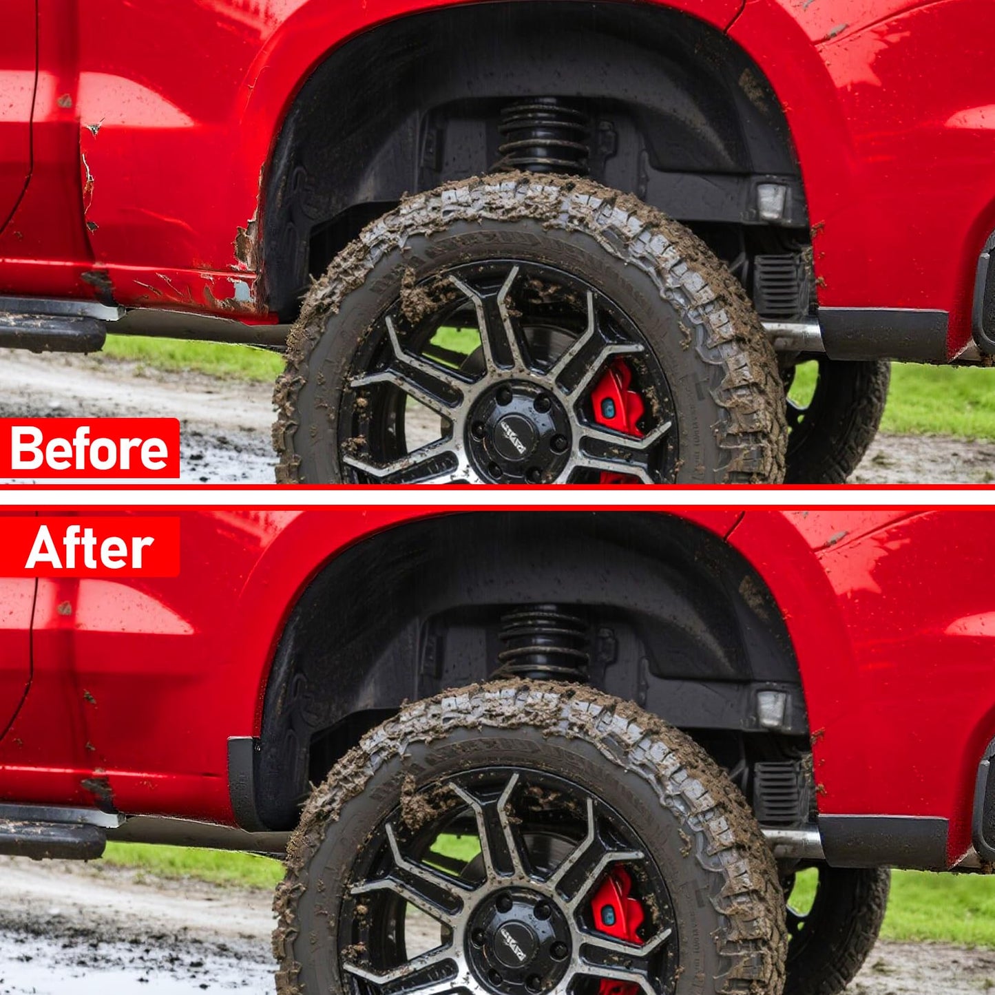 XWQZ Mud Flap Delete Fit for Chevy Silverado 1500 2019-2025 Accessories,Mud Splash Guards Mudflaps Delete Compatible with Chevrolet Silverado Tire Protector Exterior Fender Front Rear Set