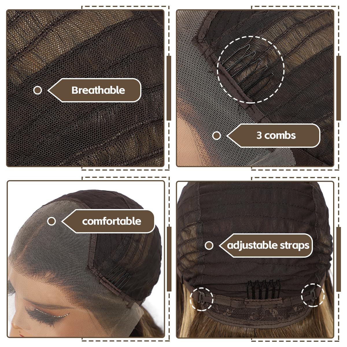 BABEHERS Highlight Brown Lace Front Wig for Women 13x4 Body Wave Synthetic Wigs Balayage Pre-plucked Long Wavy 150% Density Heat Resistant Hair Daily Use 26 Inch