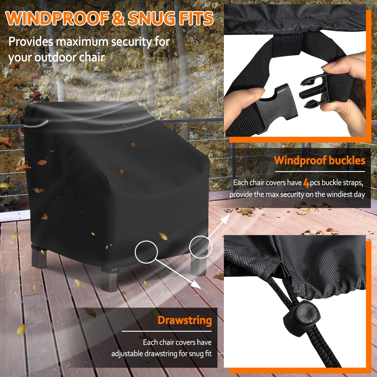 STARTWO Patio Chair Covers 2 Pack,Heavy Duty Outdoor Furniture Covers Waterproof Fit for Lounge Deep Seat 29" W x 30" D x 36" H,Black