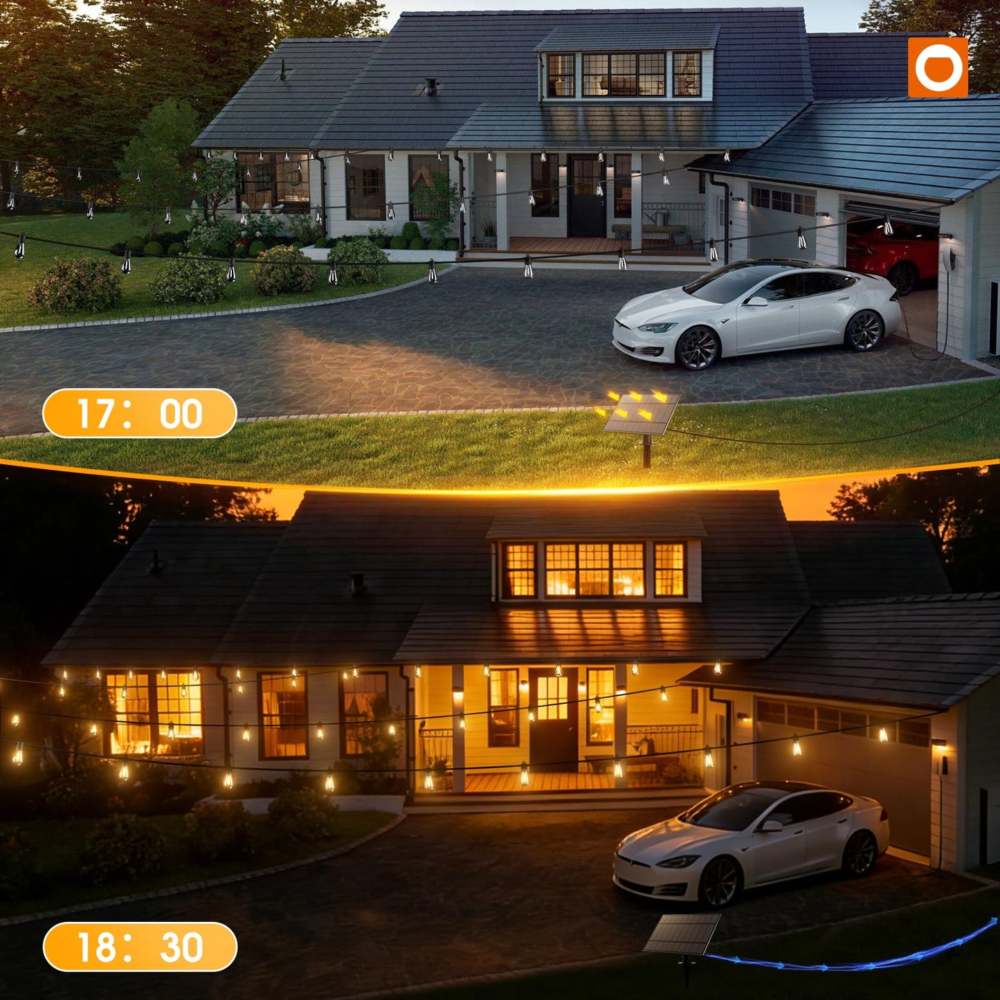 addlon 54FT(48+6) Solar String Lights Outdoor Waterproof with Remote&USB Port Solar Patio Lights Long Last for 20+Hrs, 3 Light Modes, Dimmable Solar Lights for Outside Backyard Party