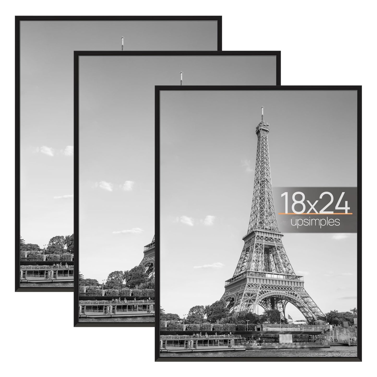 upsimples 18x24 Picture Frame Black 3 Pack, Large Picture Poster Frames 18 x 24 for Horizontal or Vertical Wall Mounting, Scratch-Proof Wall Gallery Photo