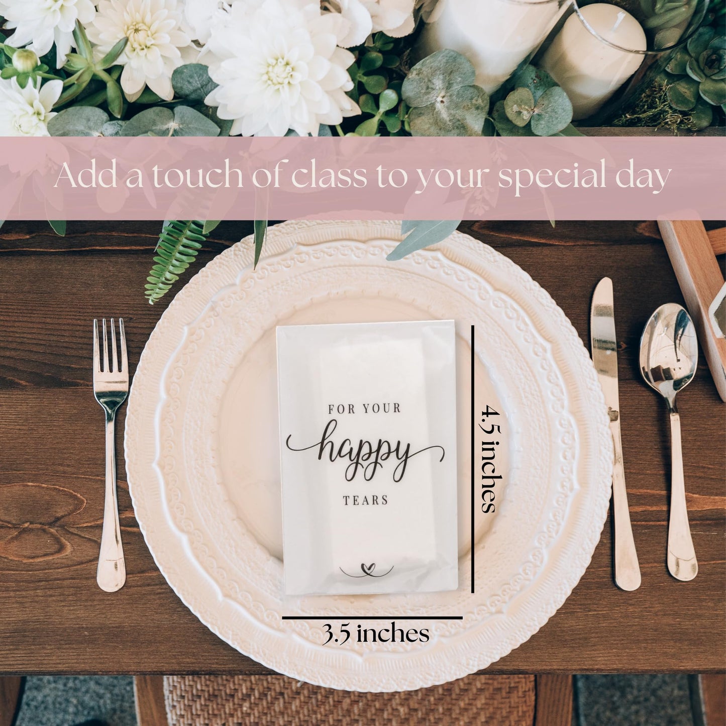 PureRejuva Wedding Tissues Packs - Set of 40 - For Your Happy Tears - Frosted-Paper - Bulk Individual Tissue Packs & Items for Wedding Welcome Bags