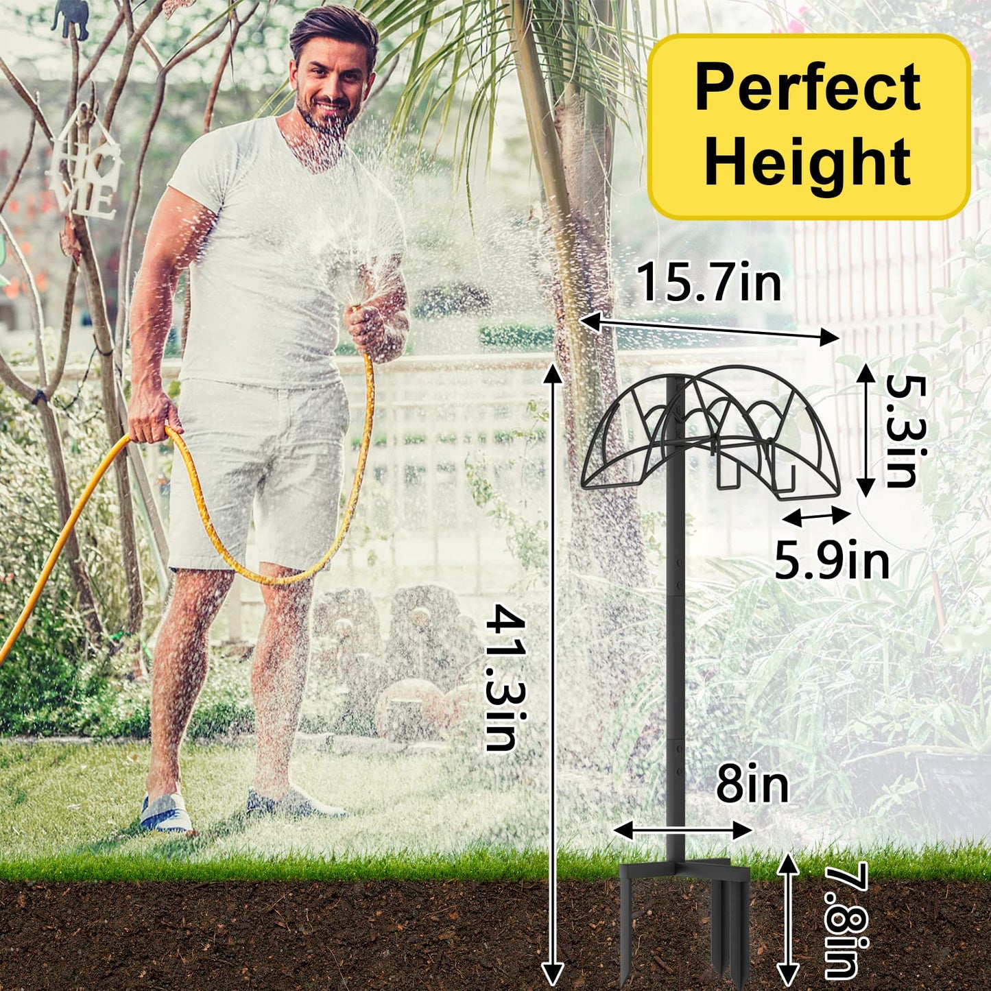 VyGrow Garden Hose Holder Freestanding, Heavy Duty Metal Water Hose Holders for Outside, Detachable Garden Hose Storage Stand Rack, Black