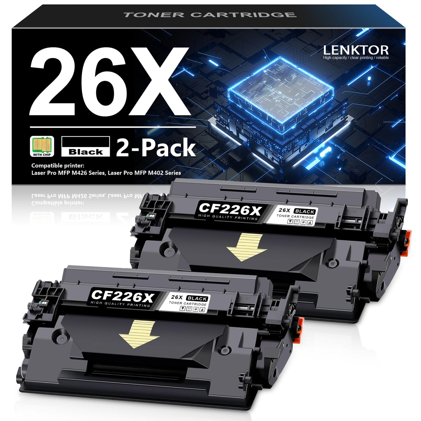 26X Toner Cartridge High Yield 2 Pack CF226X CF226XD Replacement for HP 26X CF226X 26A CF226A for HP Pro M426dw M402n M402d M402dn M402dw Laser Pro MFP M426fdw M426fdn Printer Ink Black