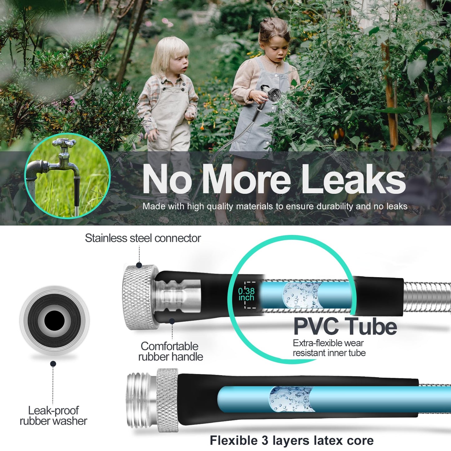 SPECILITE Heavy Duty 304 Stainless Steel Garden Hose 75ft, Outdoor Metal Water Hoses with Nozzle & 10 Pattern Spray Nozzle for Never Kink & Tangle, Puncture Resistant, Flexible, Portable