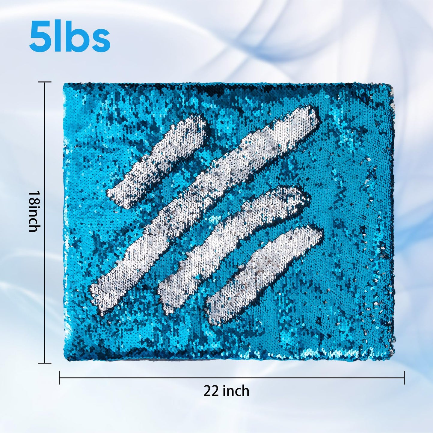 Hugsmiling Weighted Lap Pad, 5lbs 18" x 22", Weighted Lap Blanket for Kids and adults, Easy to Maneuver Sequins, Good Gift for Kids, Teens and Adults (Blue and Silver)