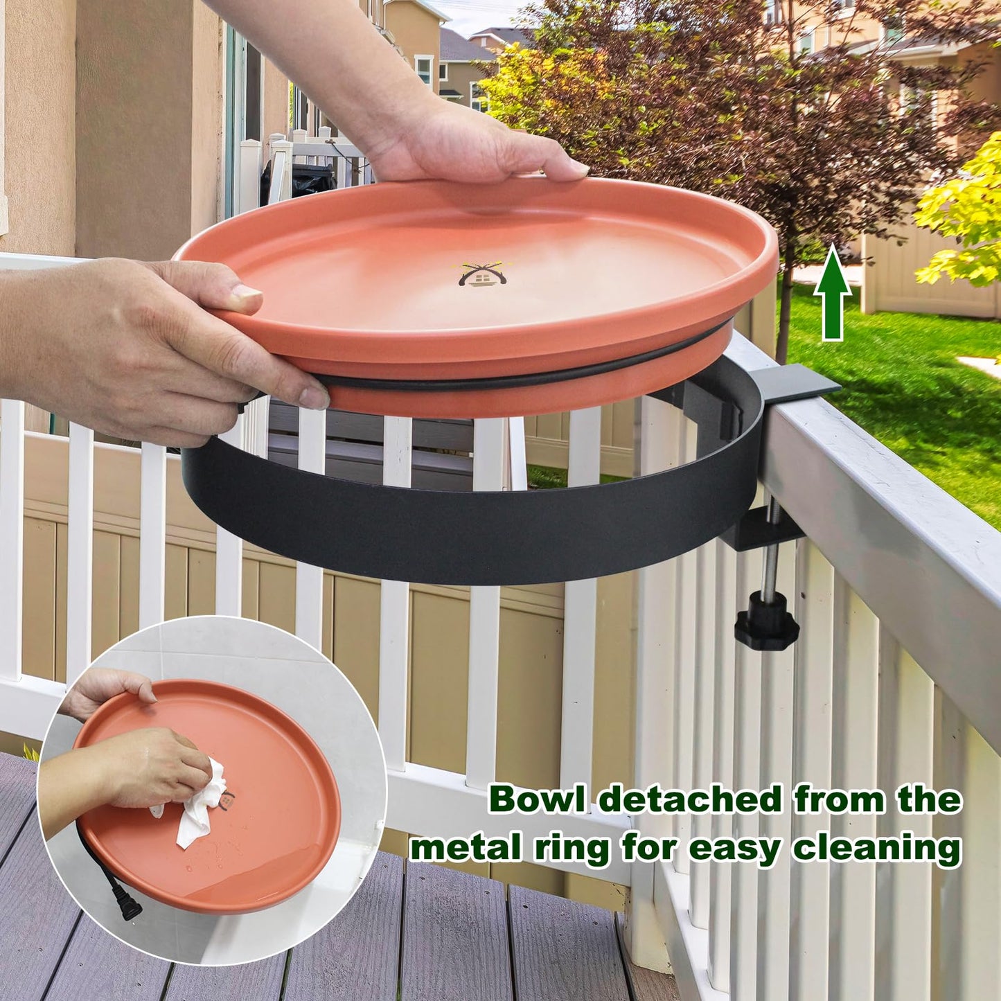 GESAIL Heated Bird Bath for Outdoors for Winter, 3 Easy Ways to Mount Detachable Bird Bath Bowl, 75W Heated Bird Baths with Thermostatically Controlled for Garden Yard Patio Lawn, Terracotta