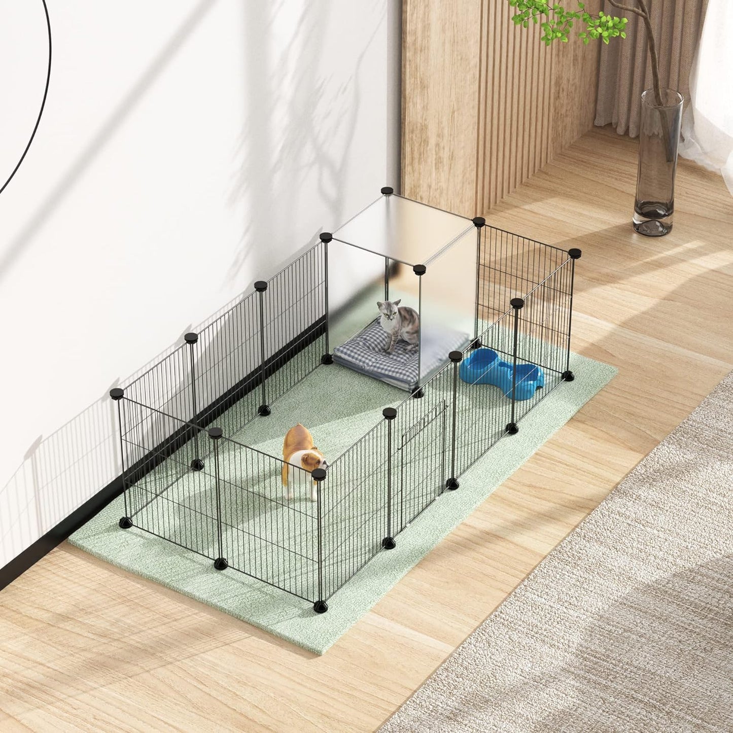 HOMIDEC Pet Playpen,Small Animal Cage DIY Wire Fence with Door for Indoor or Outdoor Use,Portable Yard Fence for Small Animal,Puppies,Kitties,Bunny,Guinea Pigs,Turtle,15 Panels, 48" x 24" x 16"