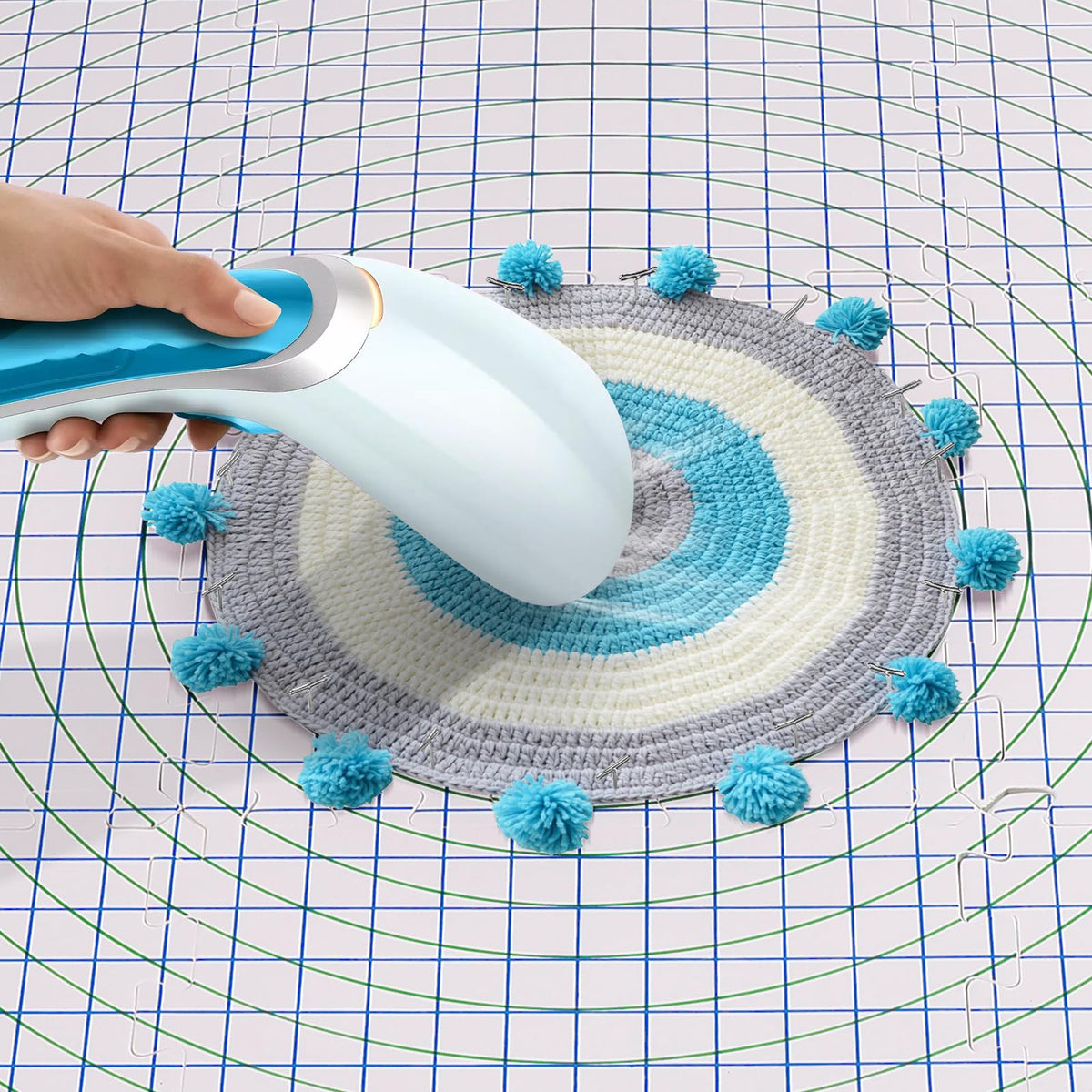 Yiitoll Blocking Mats for Knitting, Extra Thick Knitting Blocking Mats with Grid Radial Lines, 9 Packs Crochet Blocking Board with 100 T-pins and Storage Bag (White)