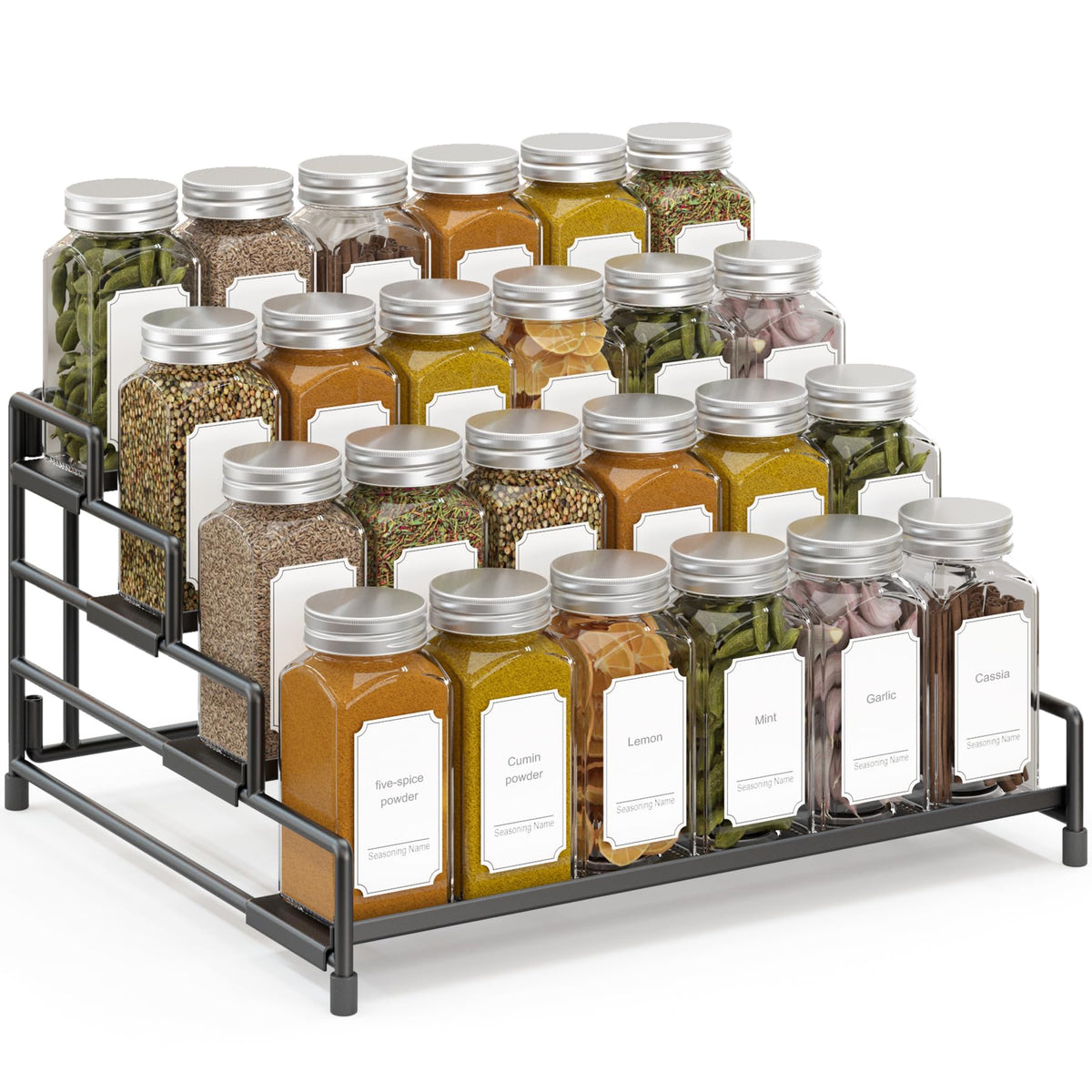 RUILALIFE 4-Tier-Spice-Rack-Organizer-for-Cabinet, Adjustable Depth Spice Holder Shelf For Countertop Pantry Cupboard, Metal Tiered Seasoning Organizer,Display Shelf Riser