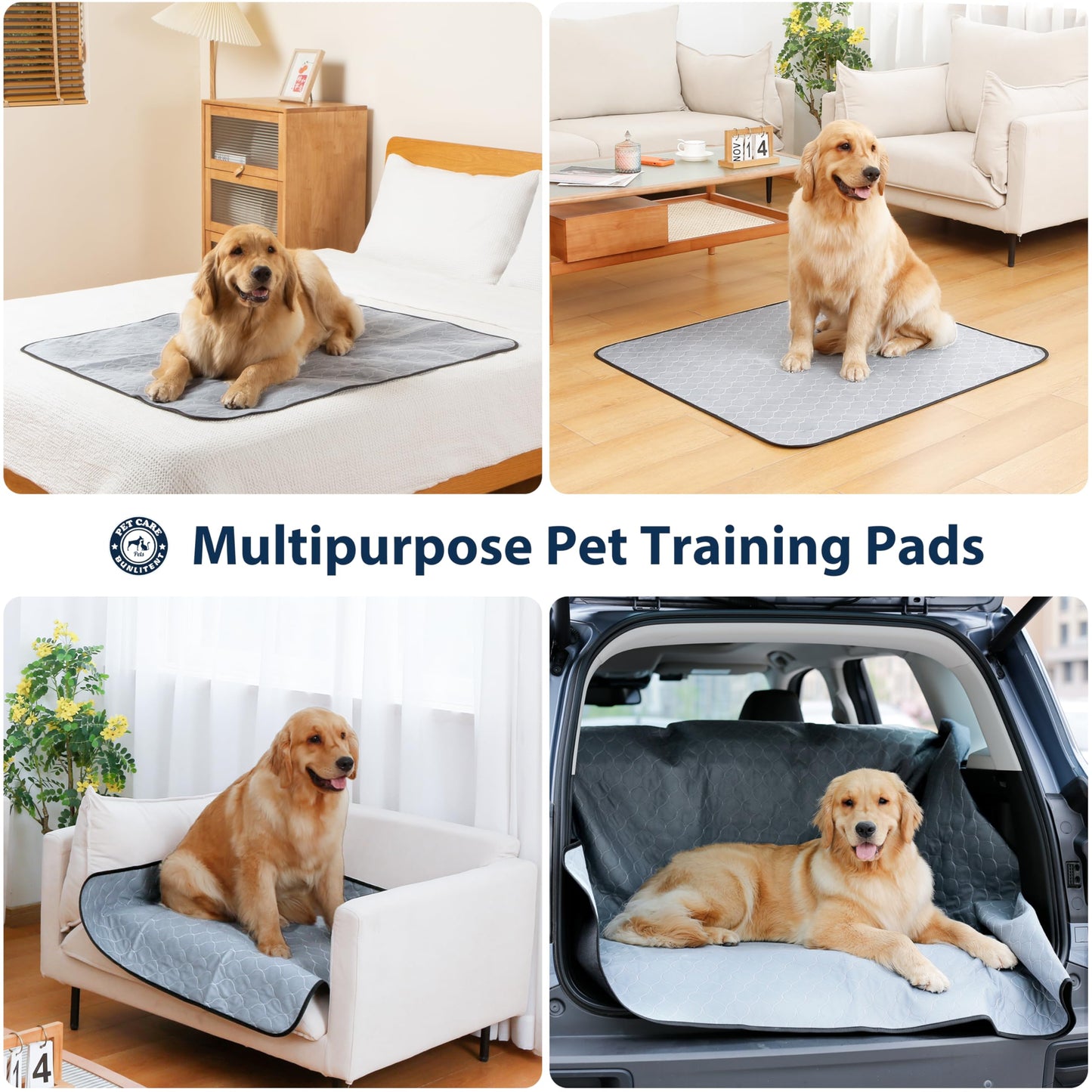Bunlitent Washable Pee Pads for Dogs, 36x48 Reusable Puppy Pads with Fast Absorbent, Waterproof Reusable Pee Pads for Whelping, Traing, Incontinence and Potty, 3 Pack, Grey.