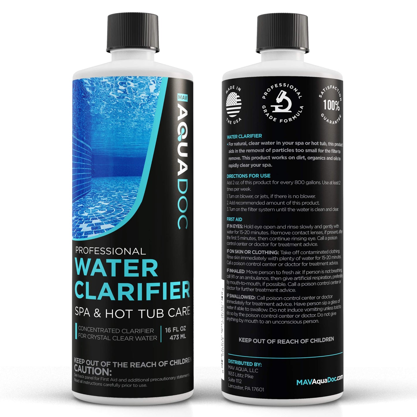 MAV AquaDoc 16oz Spa & Hot Tub Clarifier for Fast Acting Cloudy Water Treatment - Keep Your Spa Clear & Balanced